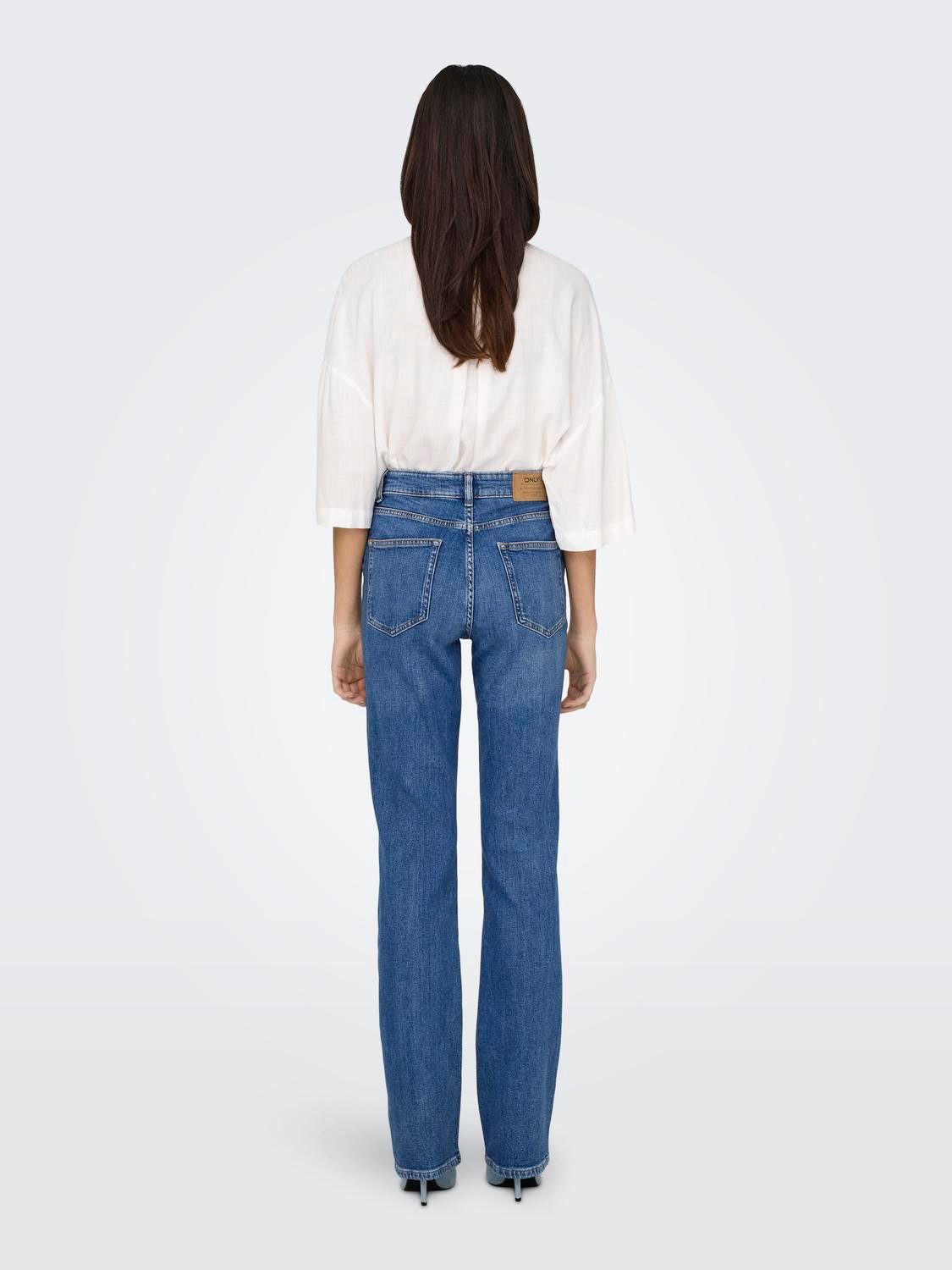 Only Bootcut jeans ONLEVERLY MW SWEET FLARED DNM CRO187 Katoenmix met stretch zorgt voor een aangenaam draaggevoel (Flared jeans wijde jeans uitlopende pijpen normale taillehoogte)