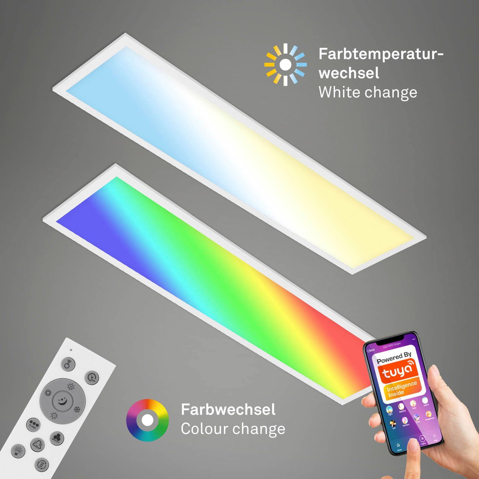 Briloner Leuchten Plafondlamp LINK COLOUR Slimme plafondlamp, 100x25x6,5 cm, wit, 22W, woonkamer, slaapkamer (1 stuk)