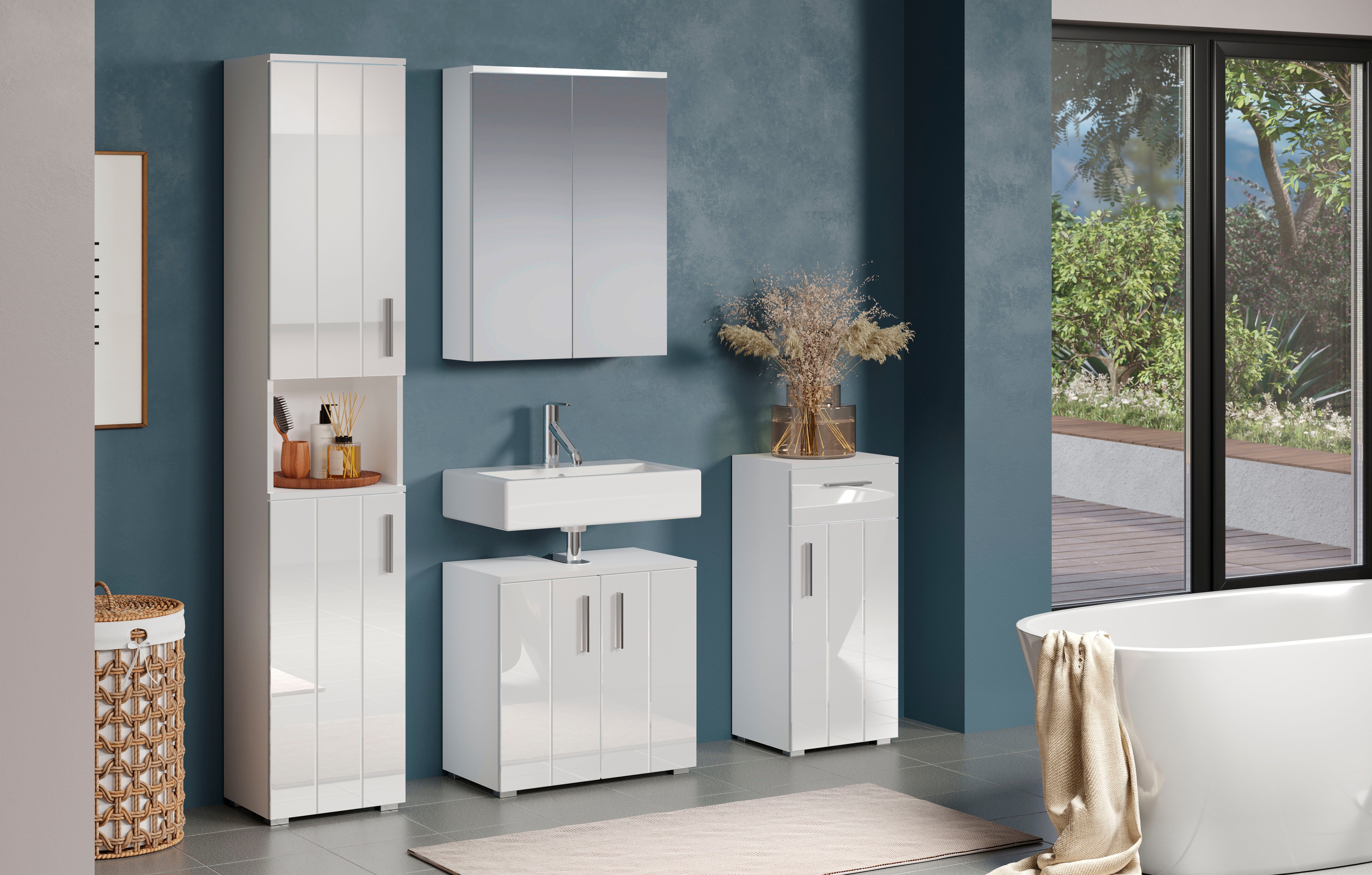 welltime Hoge kast Praag Badmeubels met verwisselbare deurdranger - (B/D/H) 37/31/192 cm (1 stuk)