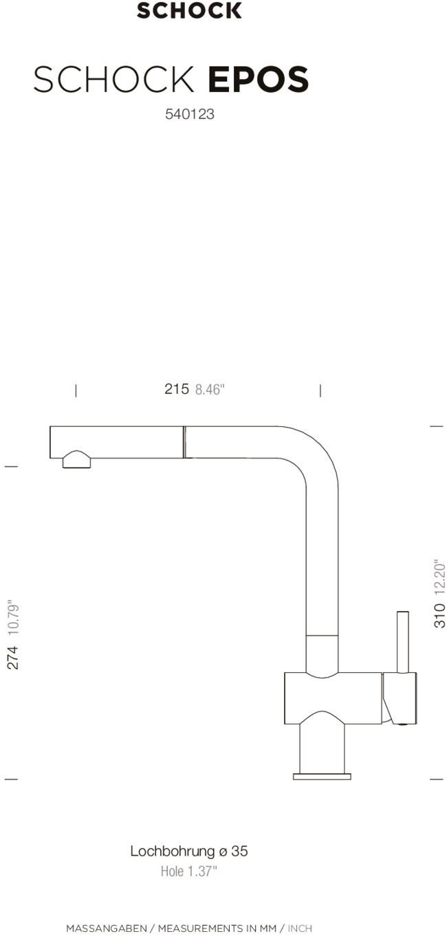 Schock Keukenkraan EPOS Lagedruk, uitschuifbare uitloop