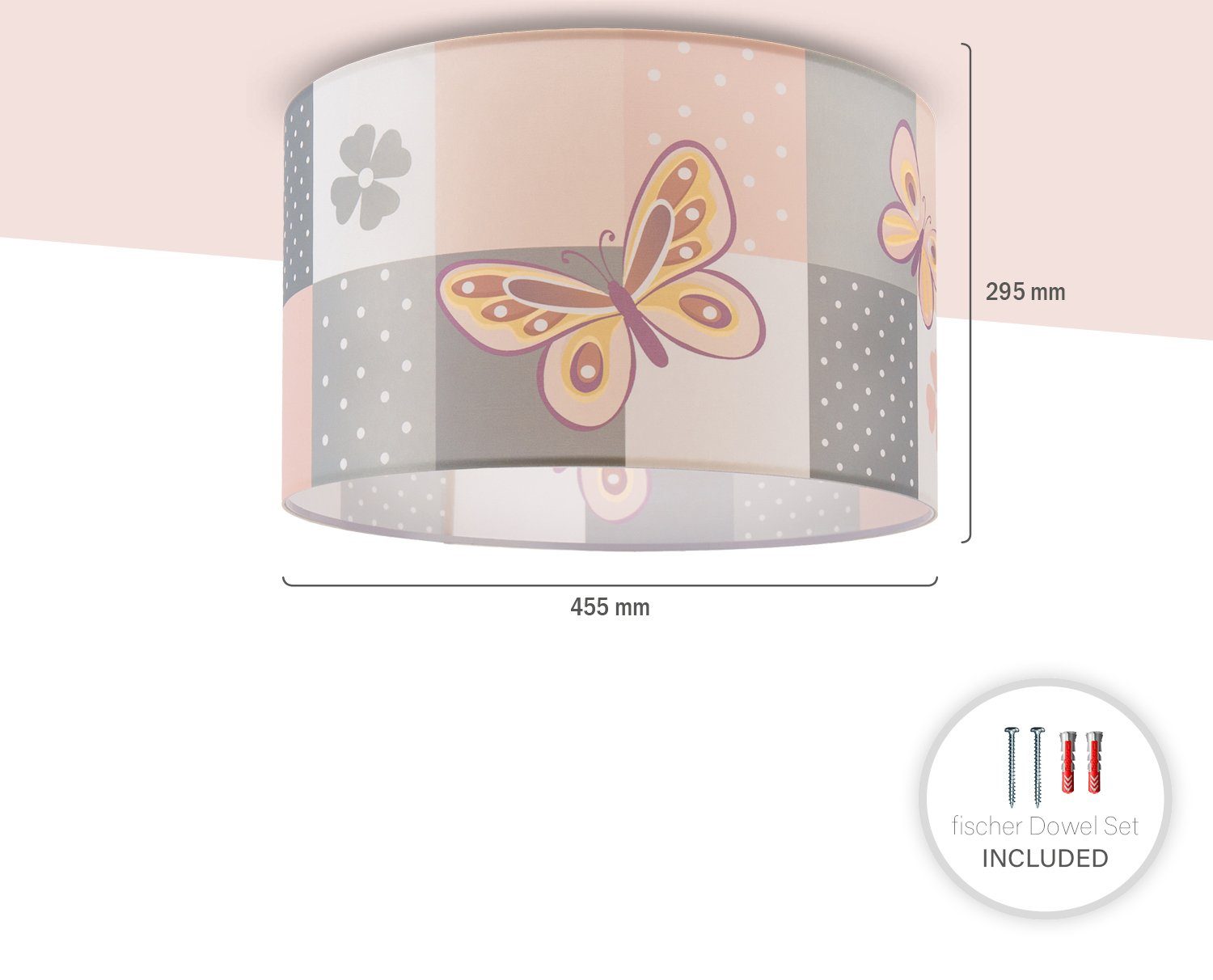 Paco Home Plafondlamp Cosmo 220 Lamp kinderkamer plafondlamp roze vlinder bloemen ruit E27