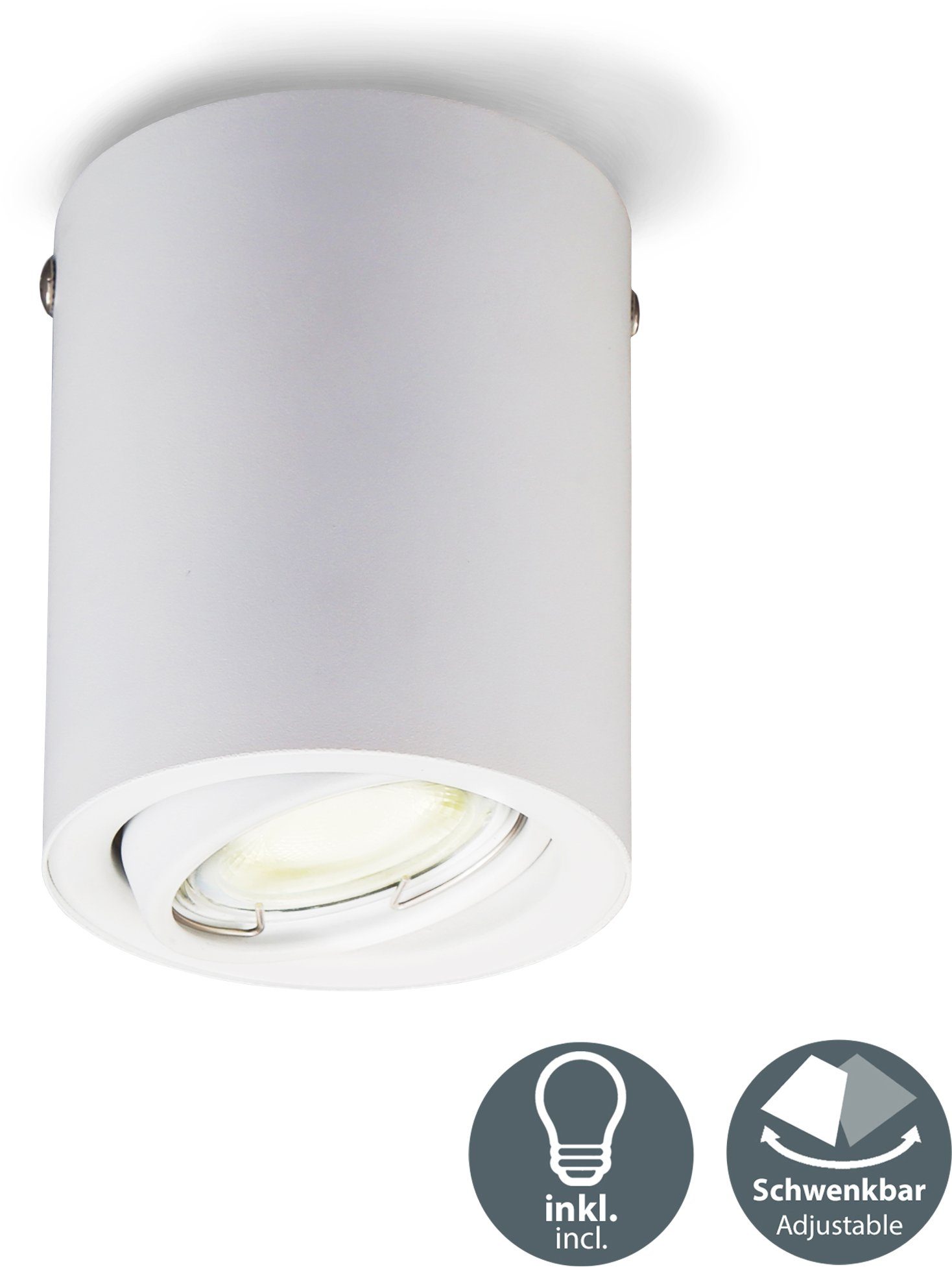 B.K.Licht Led-spotje Opbouwlamp, draaibaar, incl. 5W 400lm 3.000K, plafondspot, wit