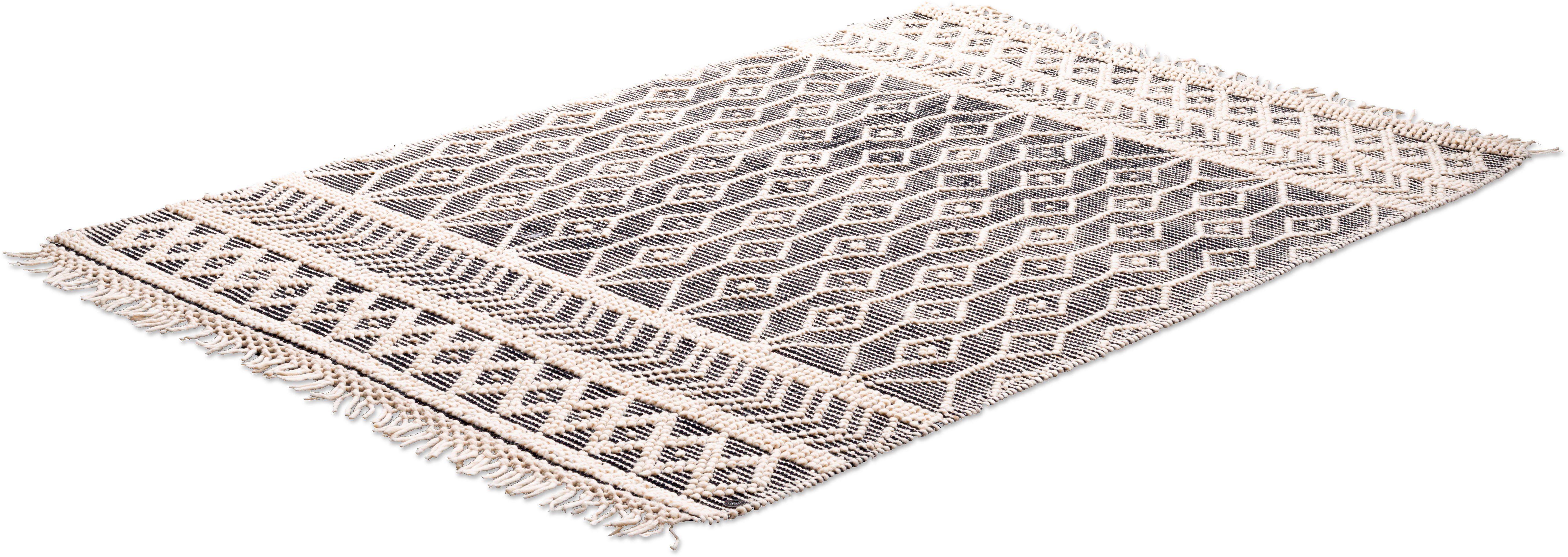 TOM TAILOR HOME Vloerkleed Coloured Macrame Handgeweven vloerkleed, zuivere wol, met de hand geweven, met franje, Scandi design