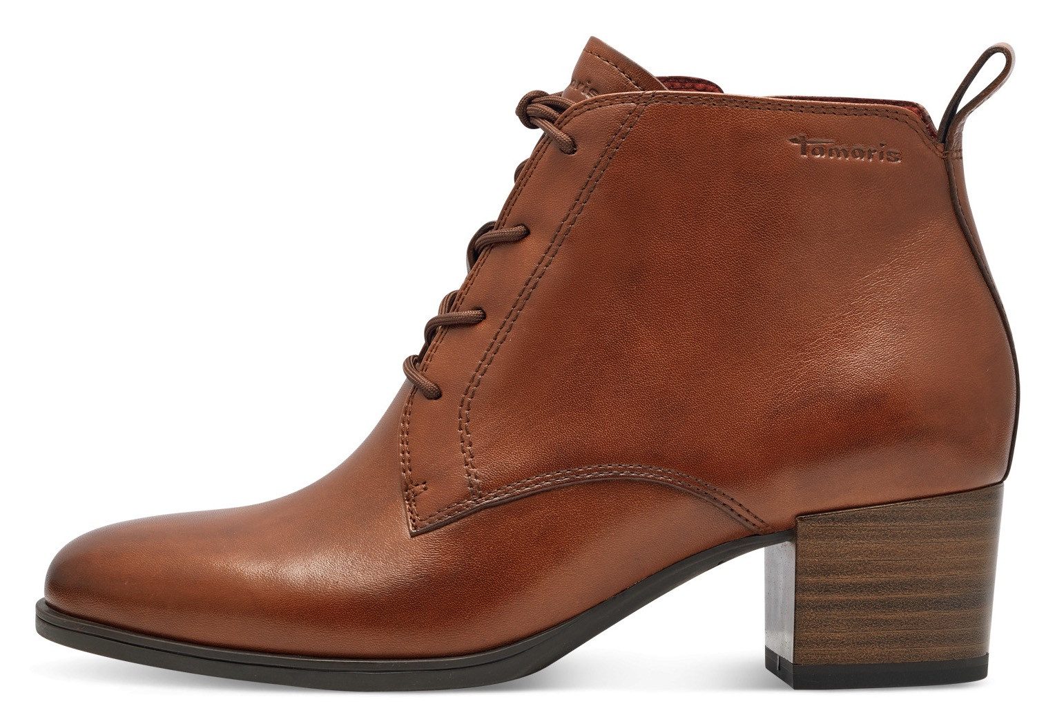 Tamaris Enkellaarsjes blokhak, veterschoen, business schoen met logo-embossing