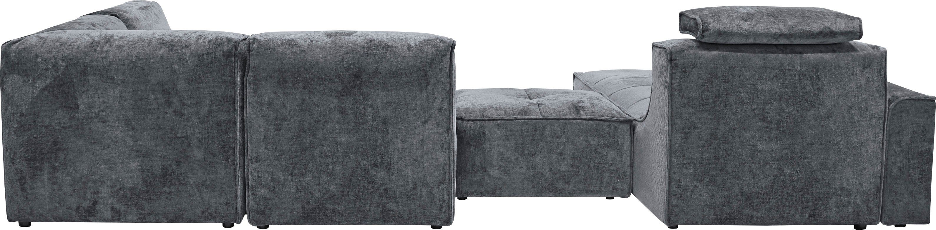 RAUM.ID Zithoek Monolid U-Vorm Afzonderlijke module voor combinatie op maat, bekleding in teddy-look (7-delig)