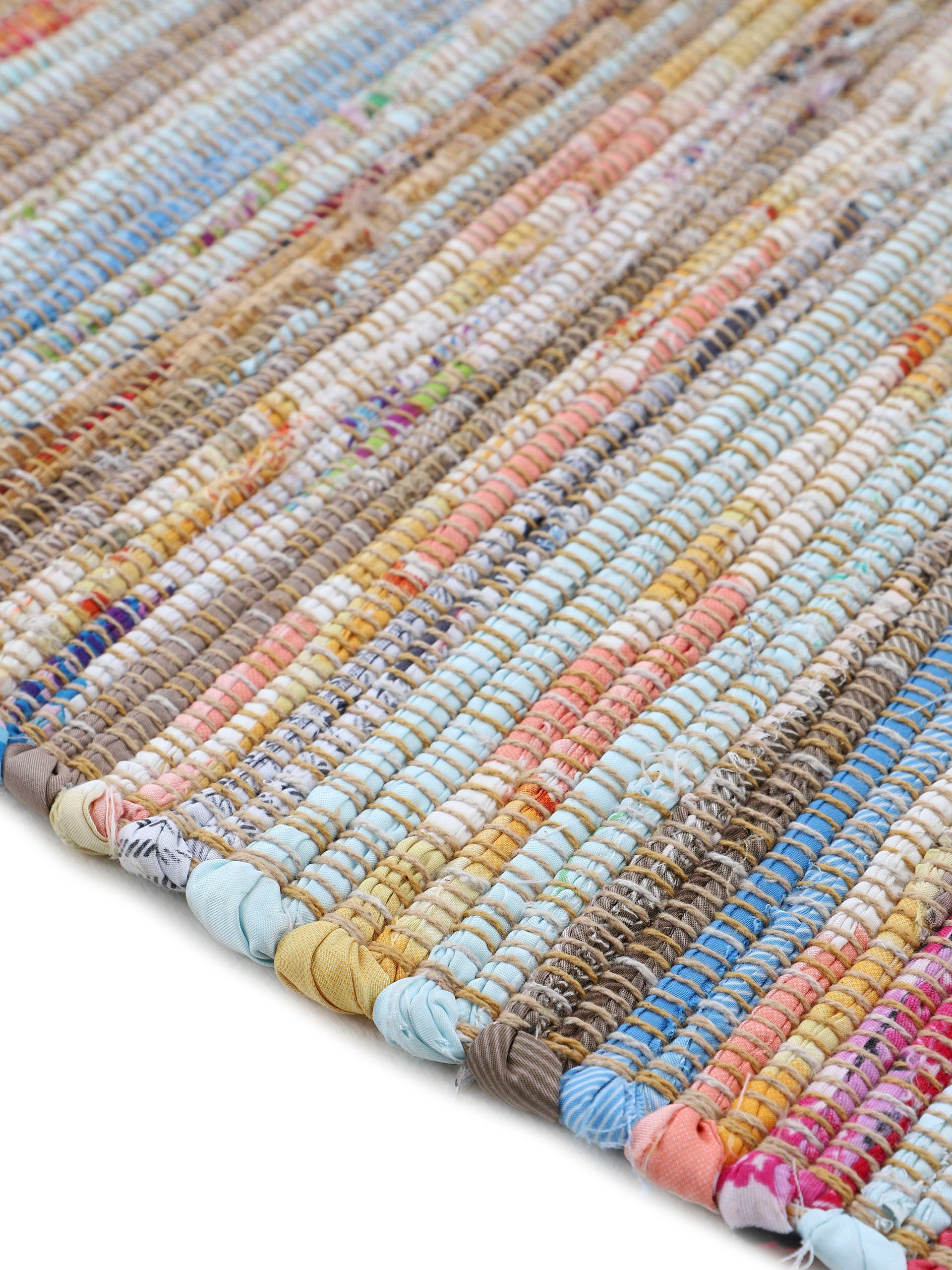 carpetfine Vloerkleed Kelim Chindi, omkeerbaar tapijt handgeweven, patchwork tapijt met franjes, ook verkrijgbaar in loperformaten