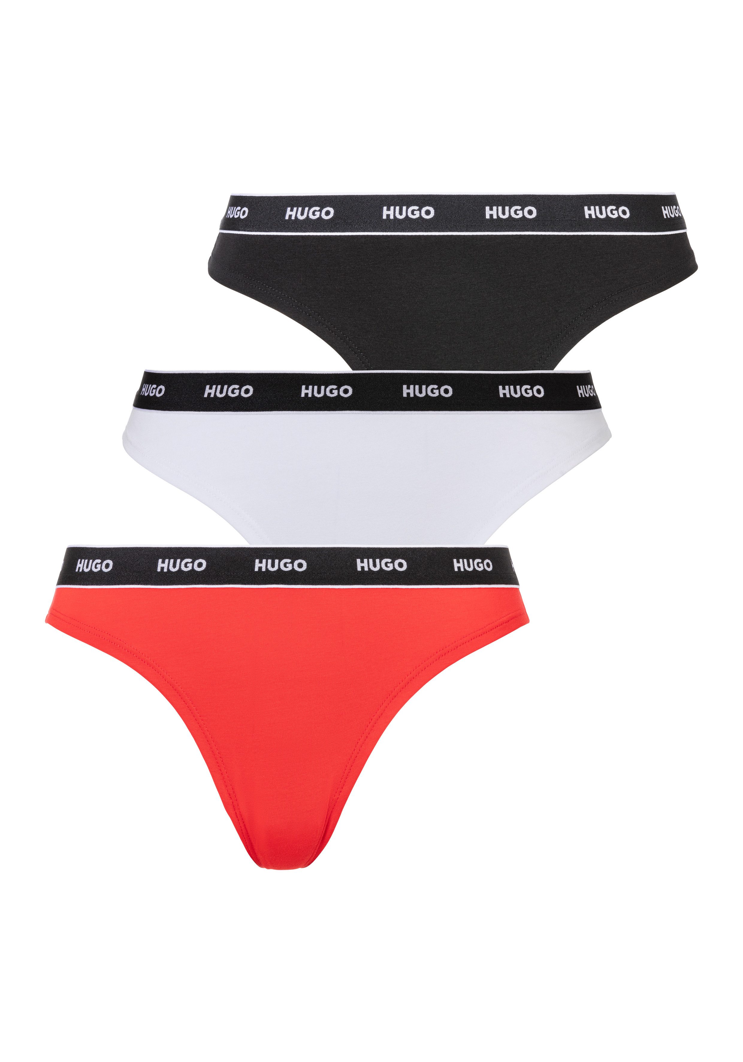 HUGO underwear T-string TRIPLET THONG STRIPE met logo-opschrift op de band (set, 3 stuks, 3) dames strings maat XL multicolor