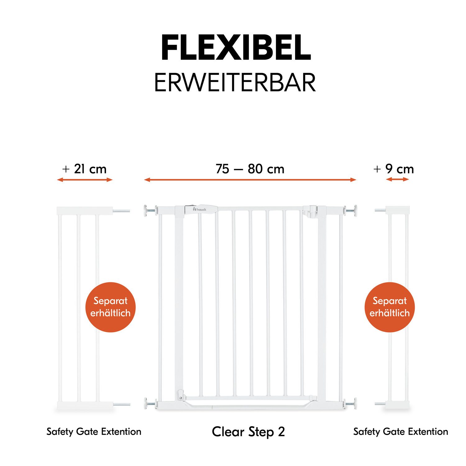 Hauck Traphek Clear Step 2, White ook als traphekje te gebruiken, 75-80 cm, vlakke doorgang