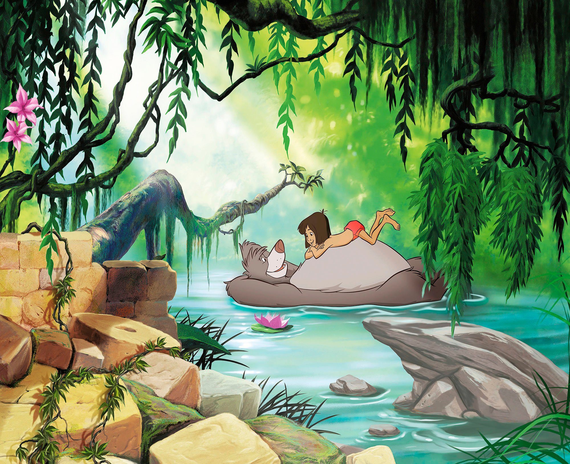 Komar Fotobehang Jungle Book Swimming with Baloo - Afmeting 368 x 254 cm (set)