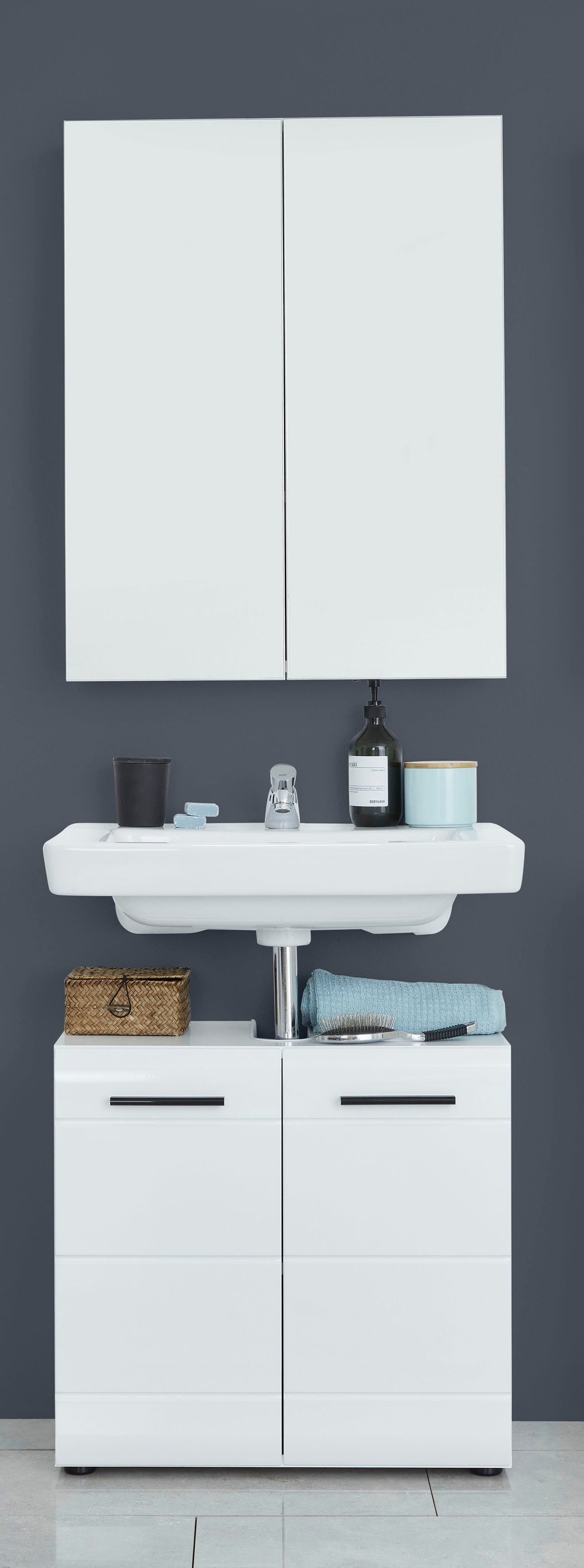 INOSIGN Badmeubelset Sovana Badkamermeubels wastafel en spiegelkast met verstelbare planken (set, 2 stuks)