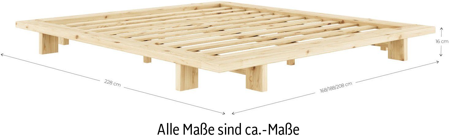 Karup Bedframe JAPAN BED grondbed, houten frame, futonbed, jeugdbed, houten bed Massief houten bed met lattenbodem, massief grenen, bed zonder hoofdeinde