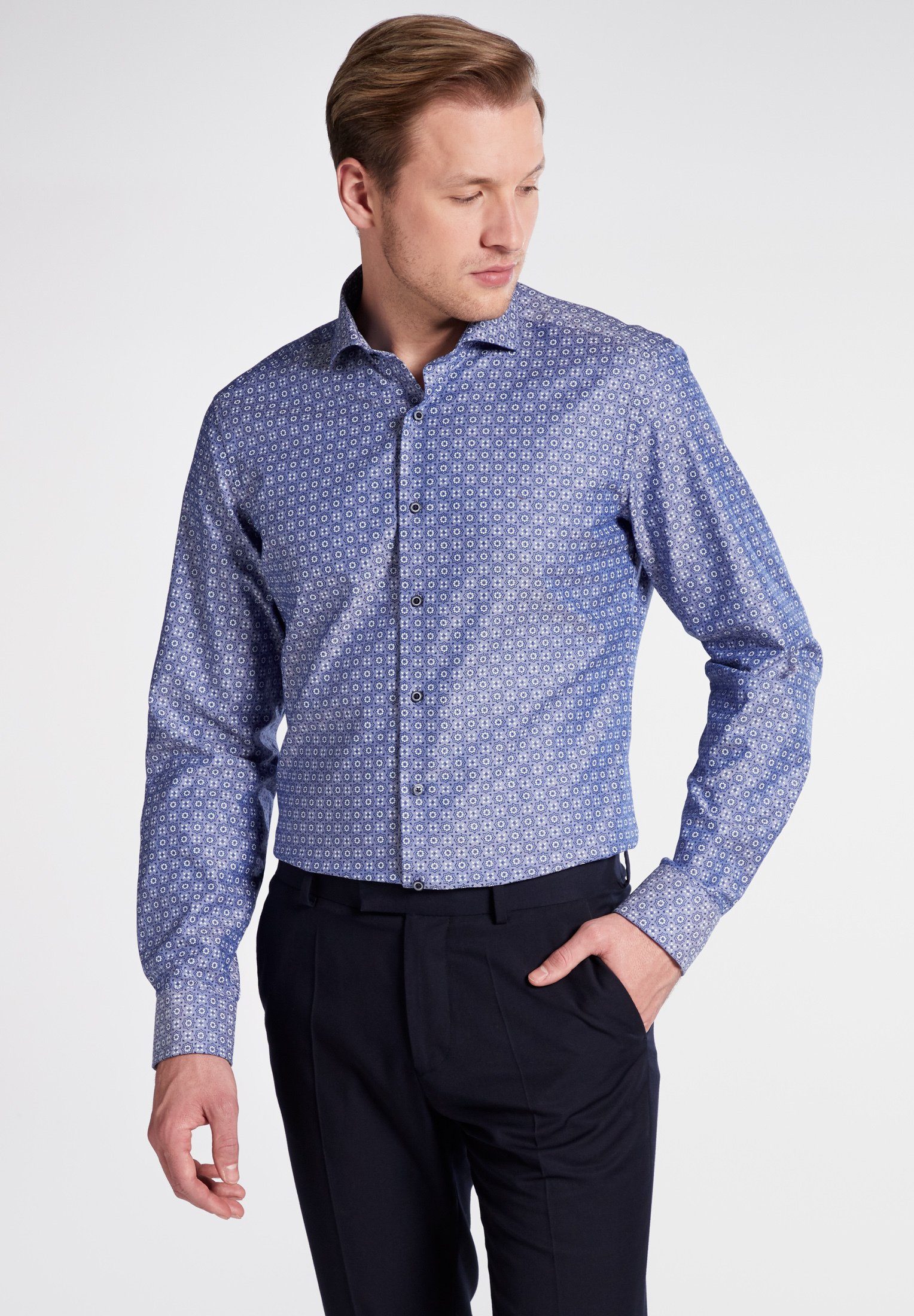 Eterna Overhemd met lange mouwen Slim fit NON IRON (strijkvrij) heren overhemden maat 43 blauw