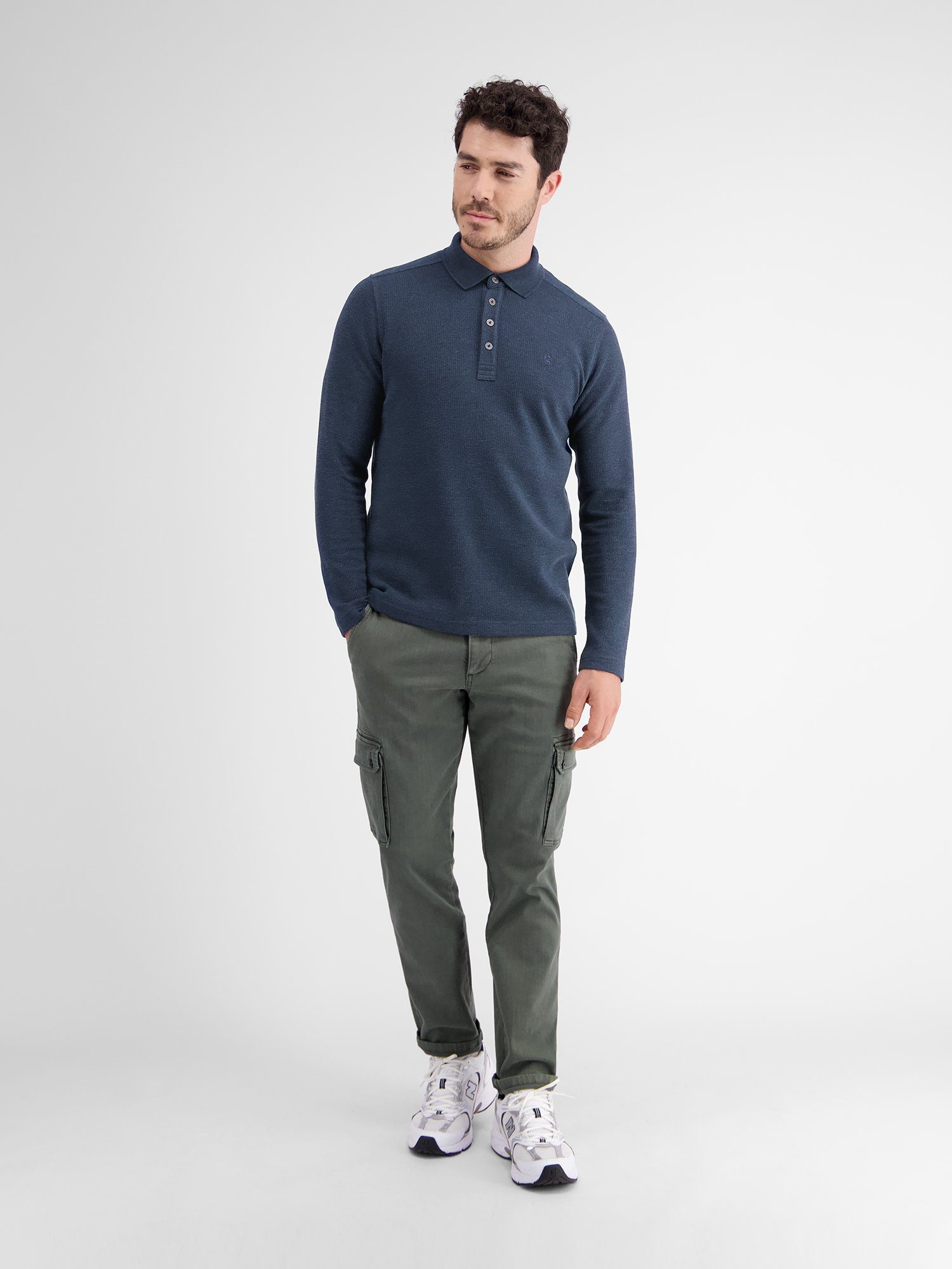 Lerros Sweatshirt LERROS lange mouw polo, effen wafelpiqué