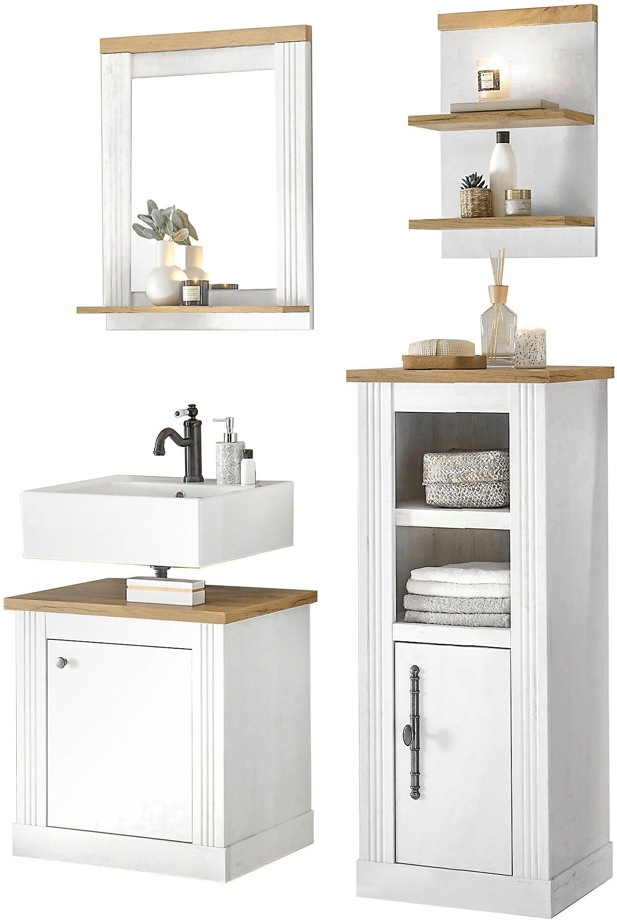 Home affaire Badkamerserie WESTMINSTER, Bad im Landhausstil, 4-teiliges Badezimmer in romantische rustieke stijl, exclusief by otto (4-delig)