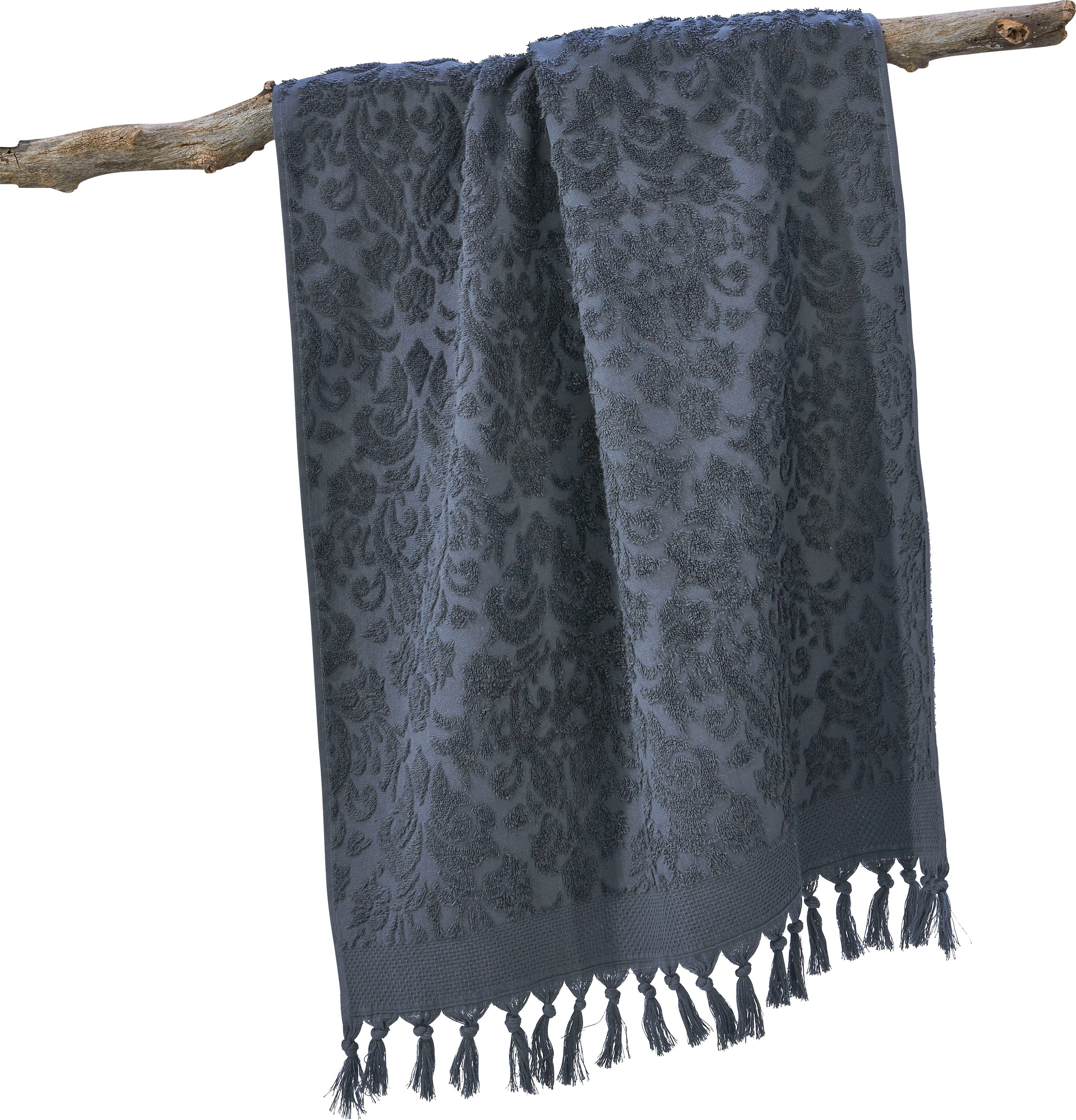 done.® Douchelaken Provence ORNAMENTS Unikleurig, ornamenten, met franje (1 stuk)