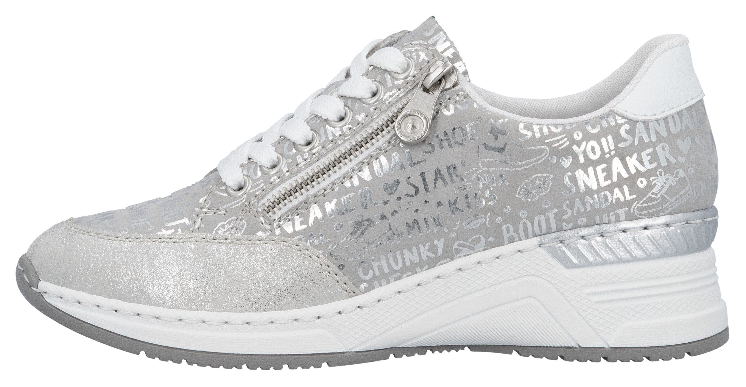Rieker Sneakers bedrukt met letters, vrijetijdsschoen, lage schoen, veterschoen