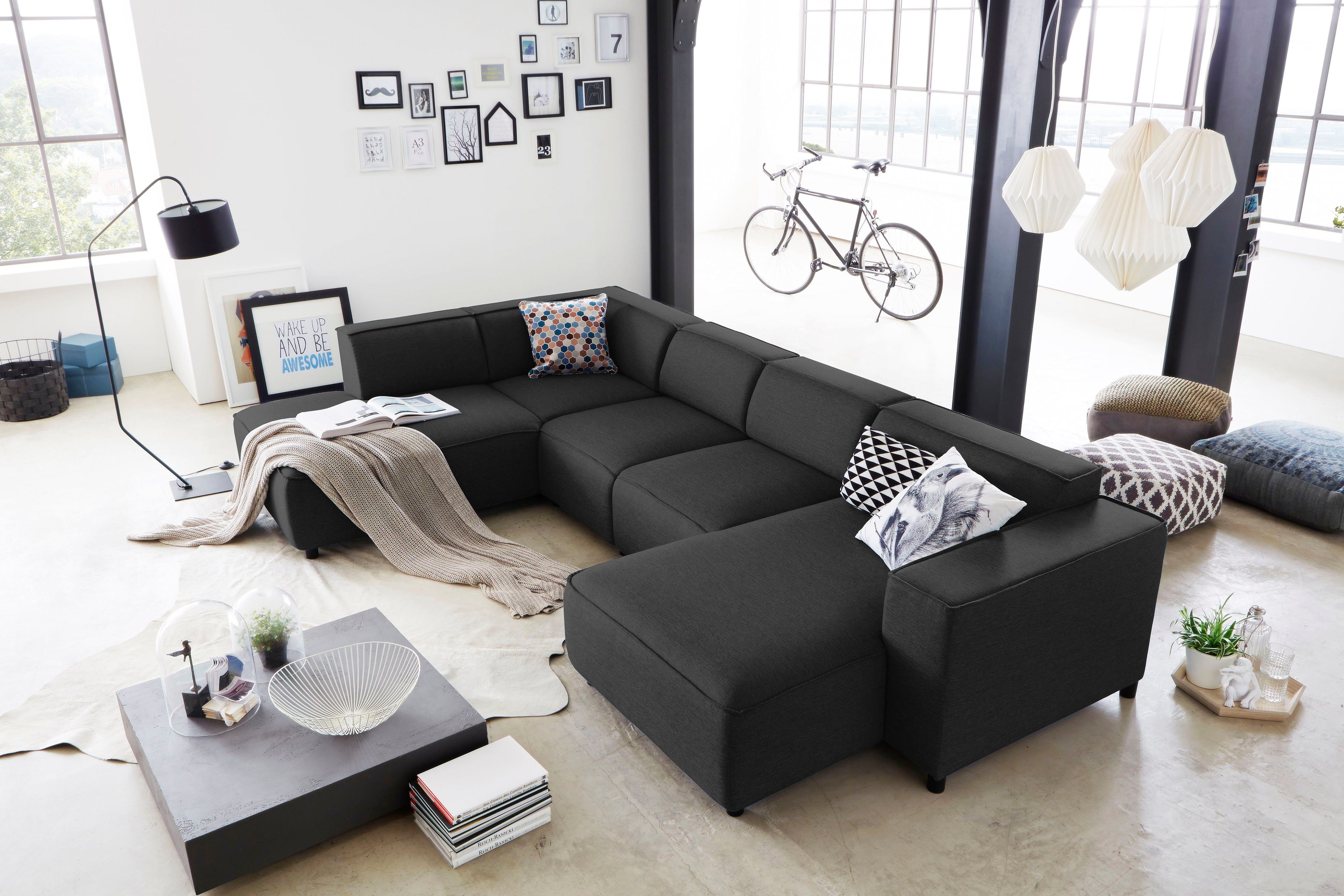 ATLANTIC home collection Zithoek Bulky U-vorm in u-model en xxl-zitoppervlak, modulair gemonteerd