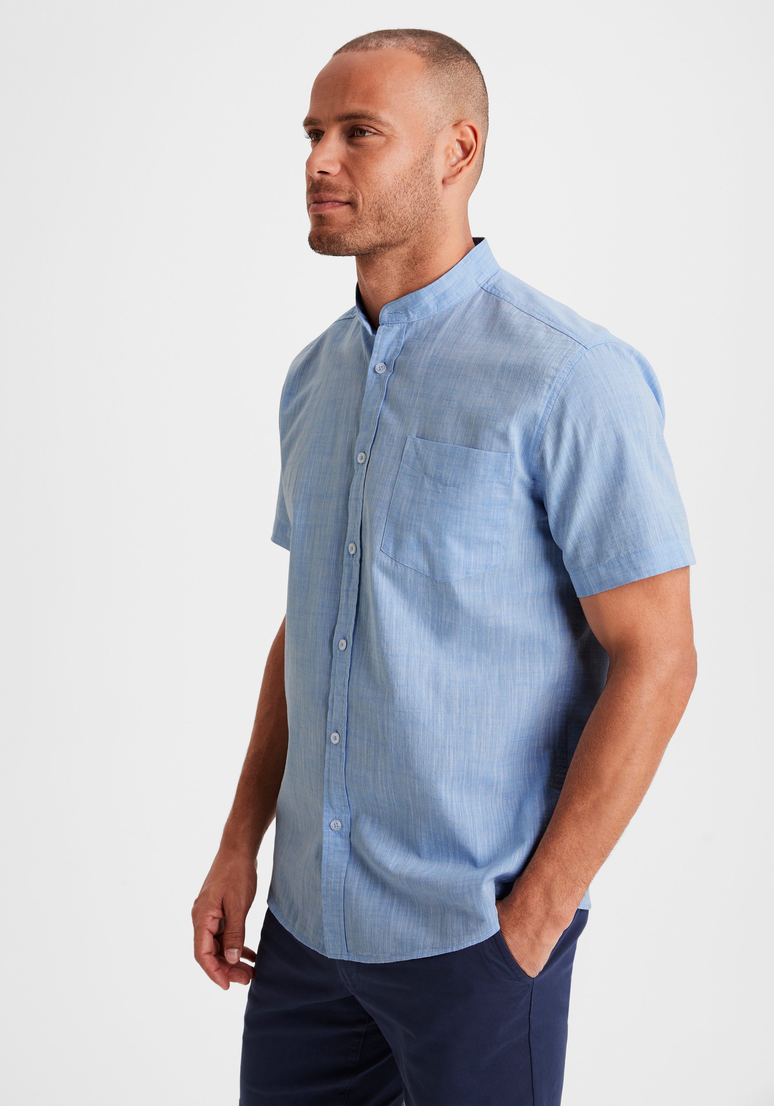 H.I.S Overhemd met korte mouwen Regular fit, knoopsluiting, met opstaande kraag Regular fit, staande kraag shirt met borstzak, 100% katoen