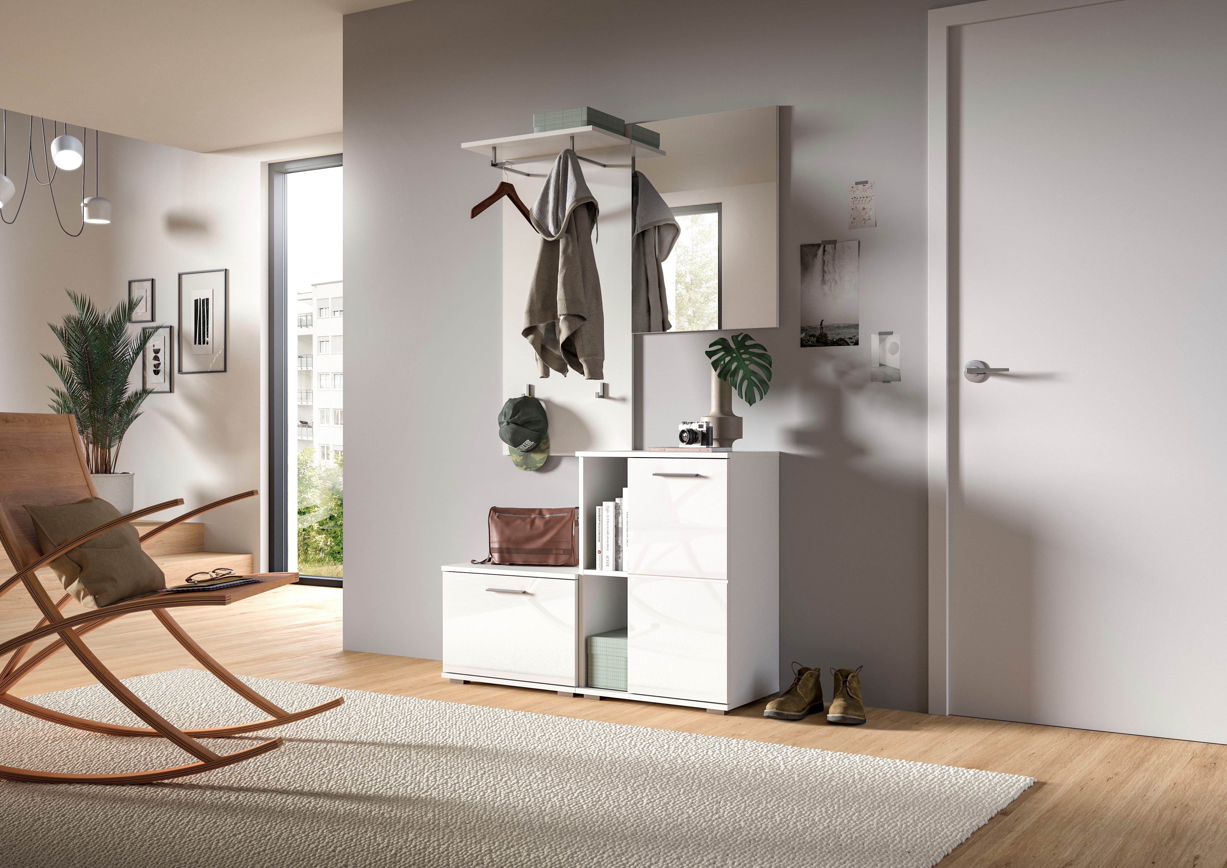 INOSIGN Halmeubelset Valge, Breedte 55 cm, 2-delig Set, bestaande uit: Zitbank & Garderobe paneel (2-delig)