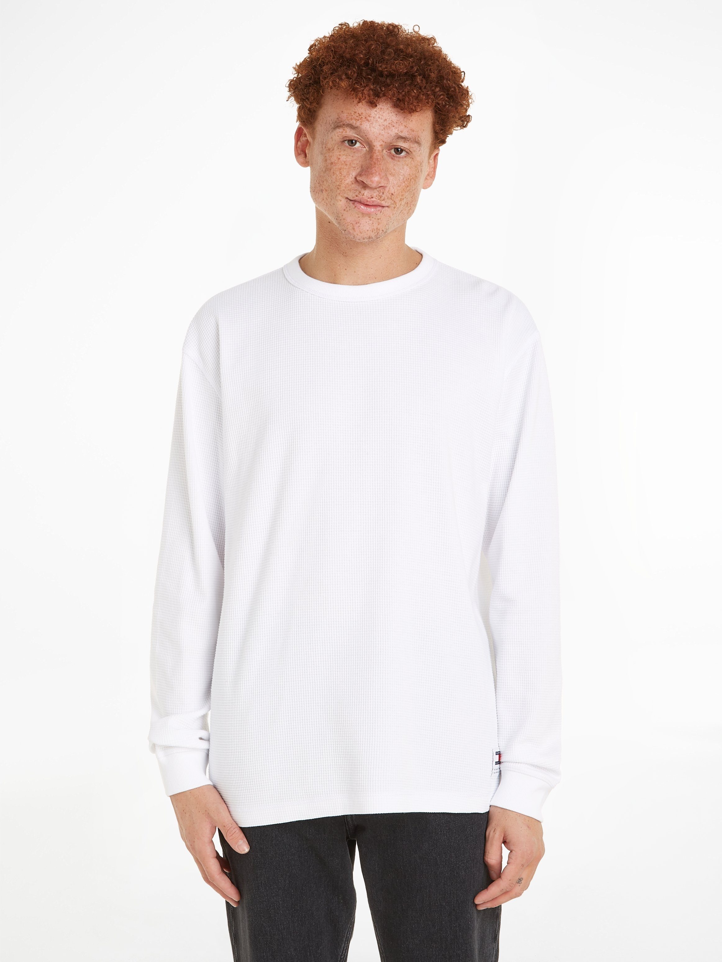 TOMMY JEANS Shirt met lange mouwen TJM REG LS WAFFLE TEE met merklabel op de tailleband heren longsleeves maat XXL wit