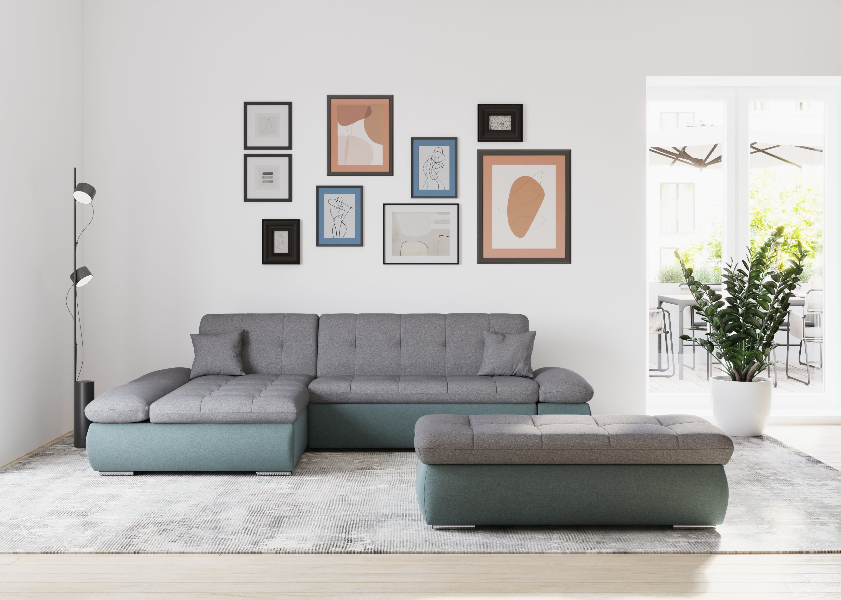 DOMO collection Hoekbank Moric, L-vorm, XXL-bank - Breedte 300cm XXL-formaat, optioneel ook met slaapbank functie en verstelling armleuning,