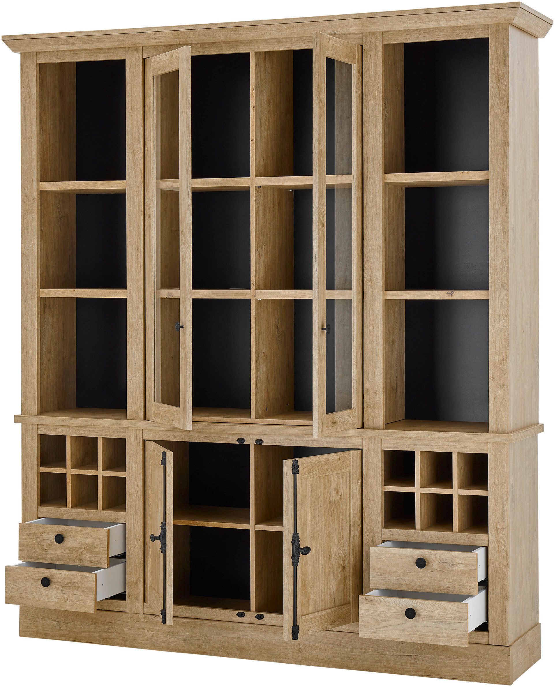Home affaire Buffetkast Cornwall, keukenkast in landelijke stijl, dressoir, eiken decor Metalen handgrepen, 193 cm breed, veel opbergruimte, incl. flesindeling (1 stuk)