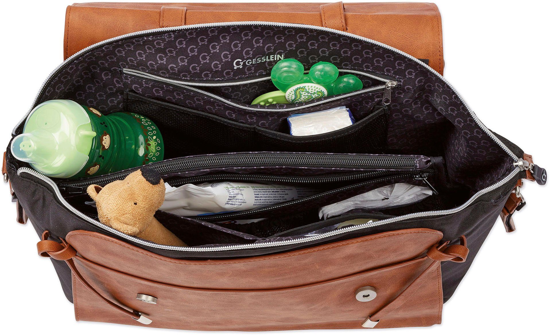 Gesslein Luiertas N°4 cognac, ijsblauw met aankleedkussen en flessenhouder, made in germany