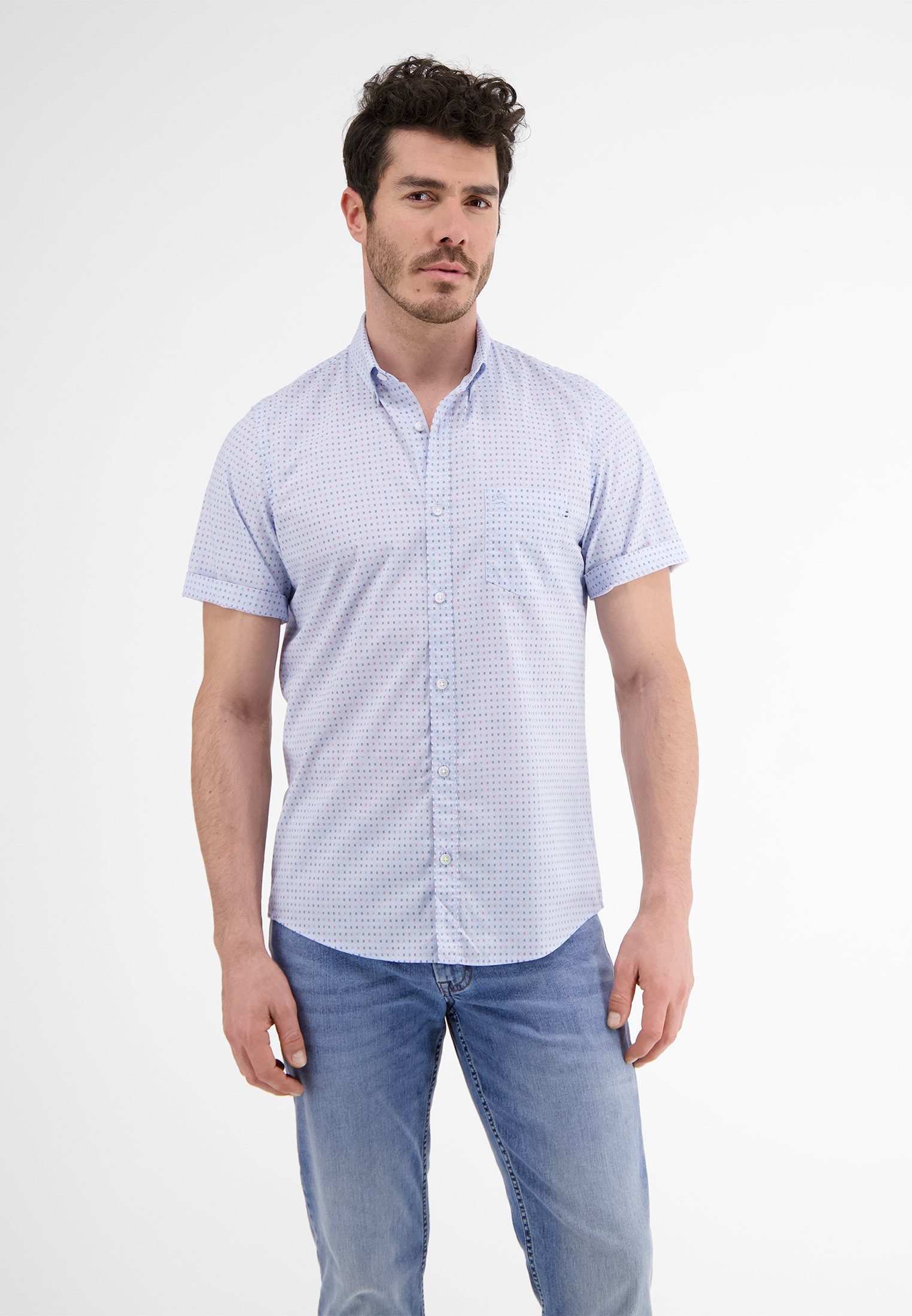Lerros Overhemd met korte mouwen LERROS halfarmhemd, geometrisch gedessineerd heren overhemden maat S blauw