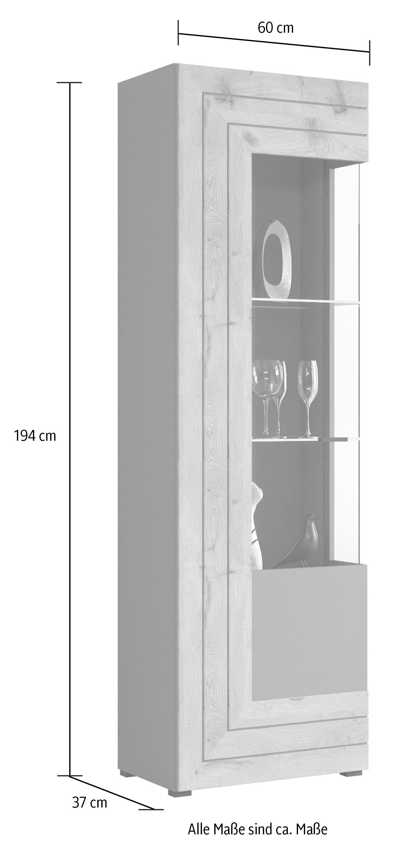 INOSIGN Vitrinekast Aalborg, hoogte 194 cm, 1 glazen deur, 2 glazen legplanken, metalen handgrepen