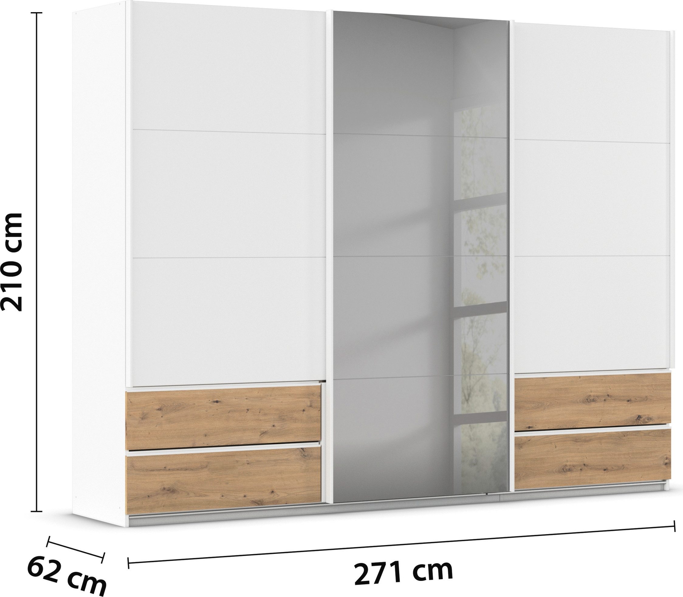 rauch Schuifdeurkast Kledingkast Kast Garderobe ELARA Glazendeur/Grauw spiegel
