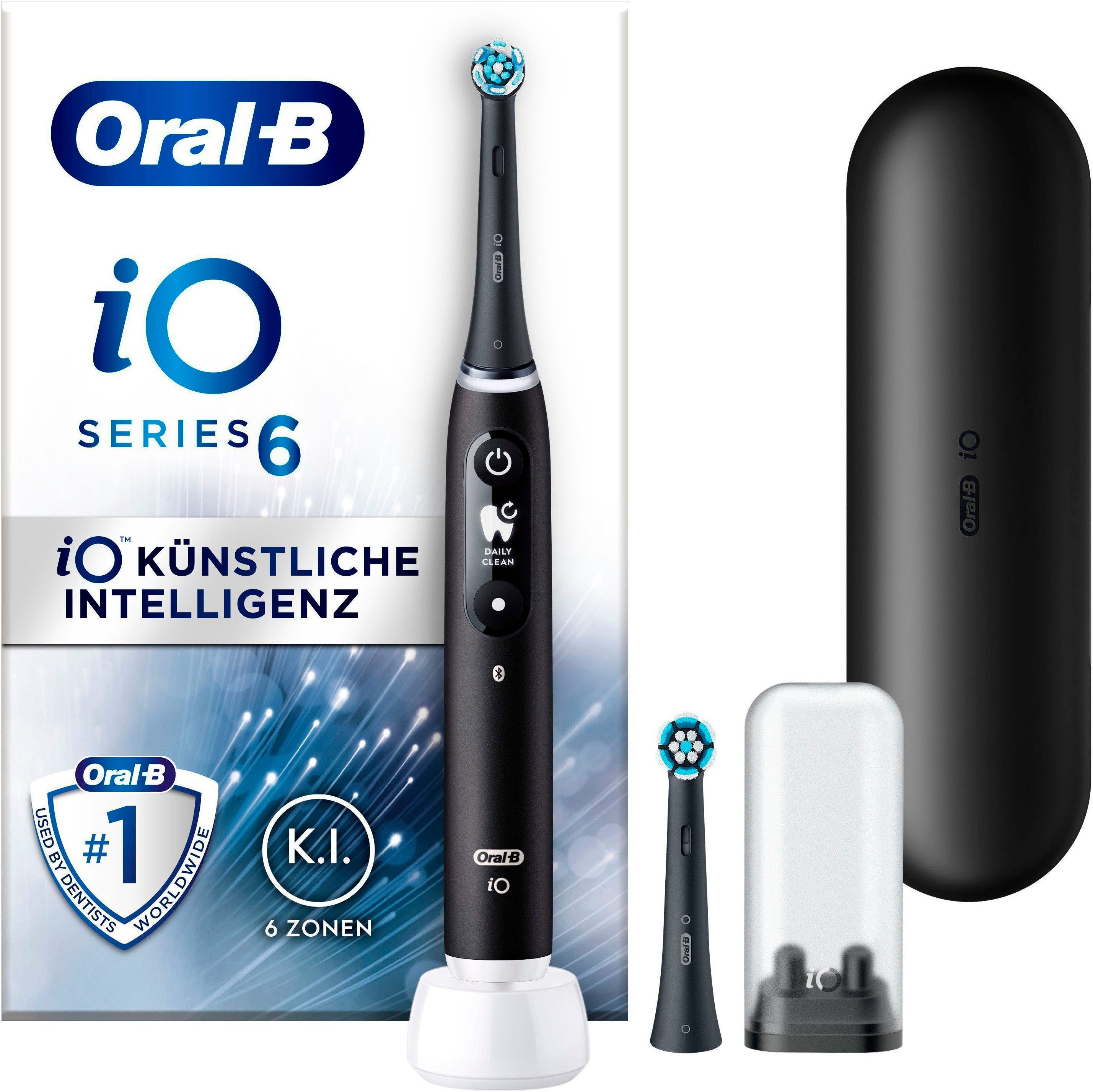 oral b elektrische tandenborstel io 6 met magnet technologie, display, 5 reinigingsstanden, reisetui zwart