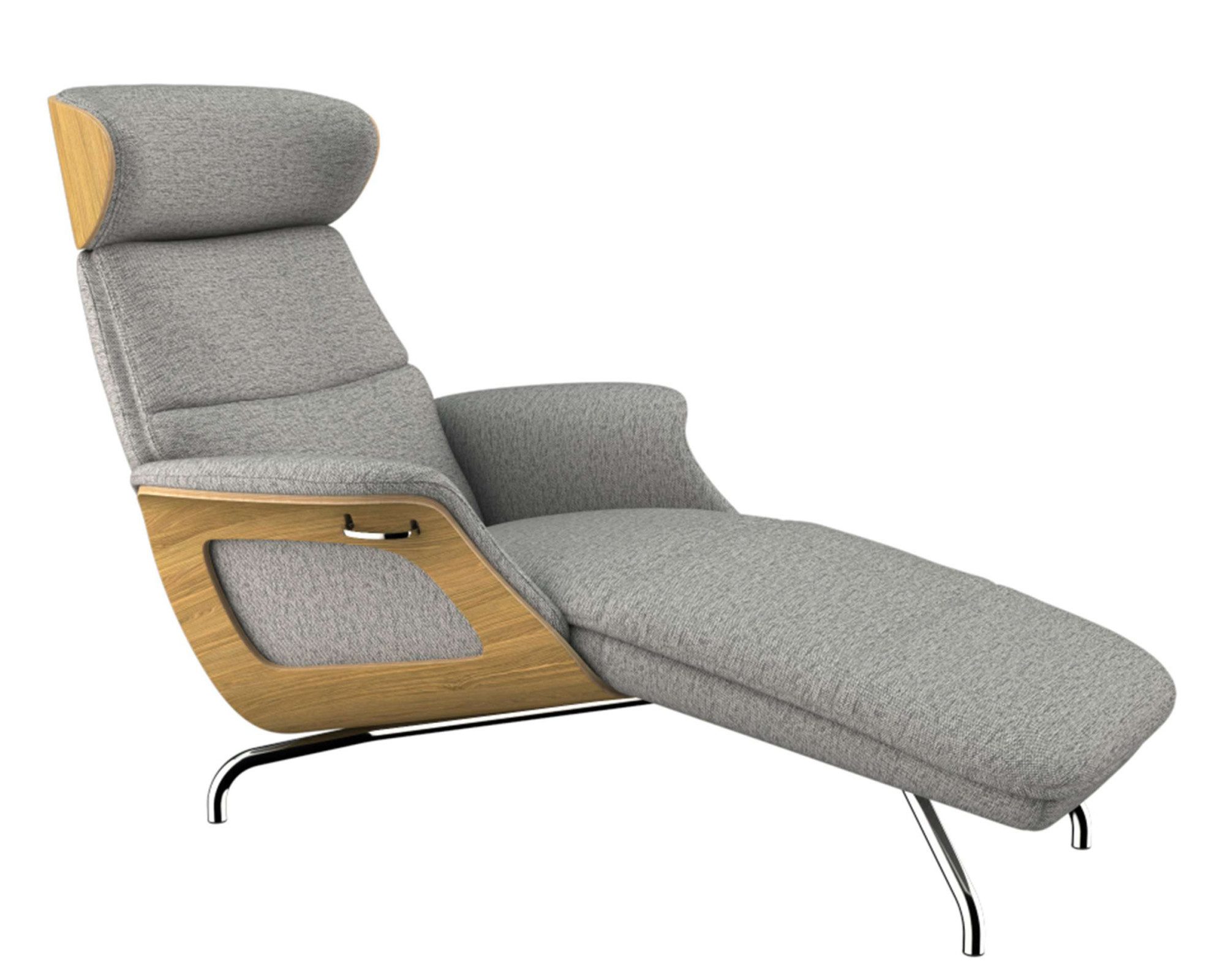 FLEXLUX Loungestoel Clement chaise longue, relaxstoel, ligstoel Rug- en hoofdsteunverstelling, armleuning, geolied eiken, voet van aluminium