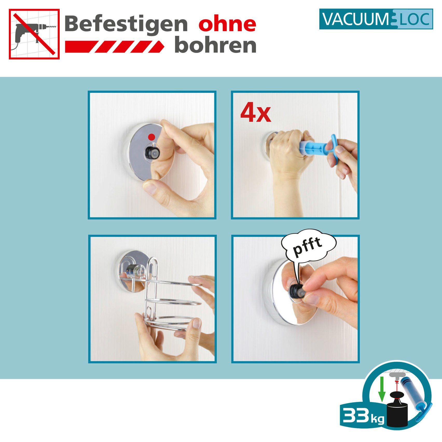 WENKO Zelfklevende haken Vacuum-Loc (set, 4 stuks)