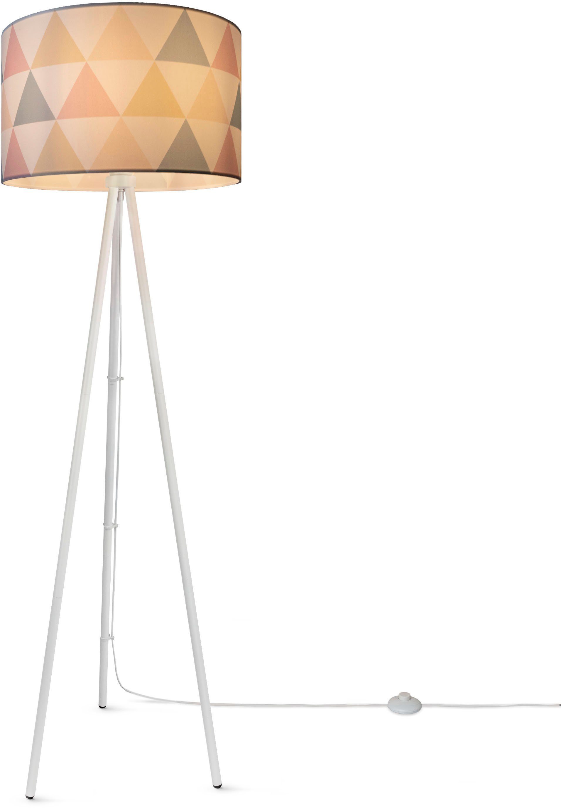 Paco Home Staande lamp Trina Delta Vloerlamp leeslamp stoffen lampenkap driehoek rond E27 textiel kl