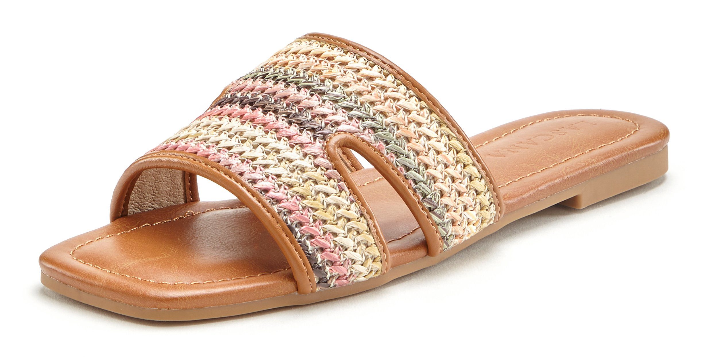 Lascana Slippers Mule, sandaal, open schoen in meerkleurige bamboe-optiek VEGAN