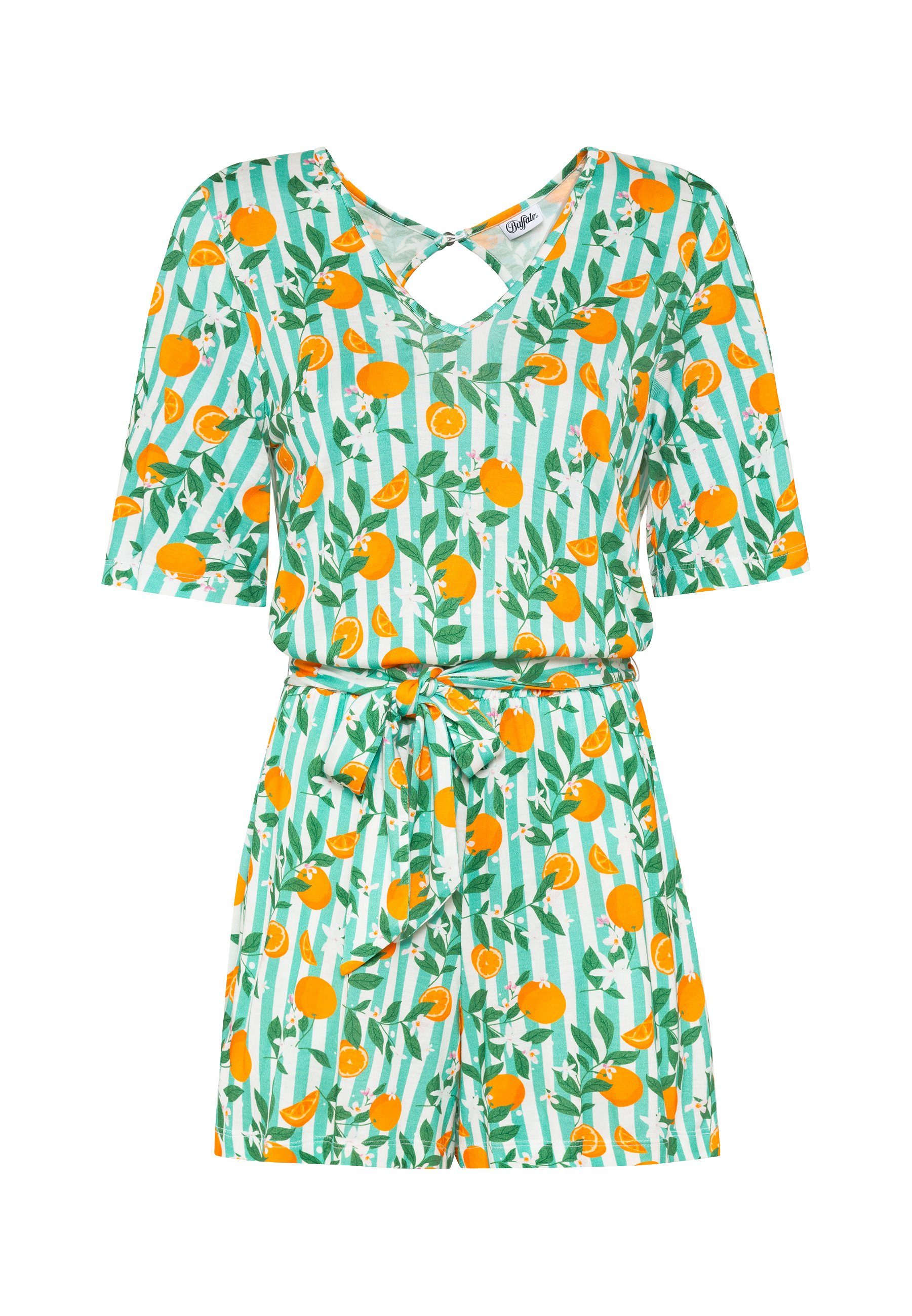 Buffalo Korte jumpsuit met alloverprint, zomerse jumpsuit, strandmode (Met een bindceintuur)