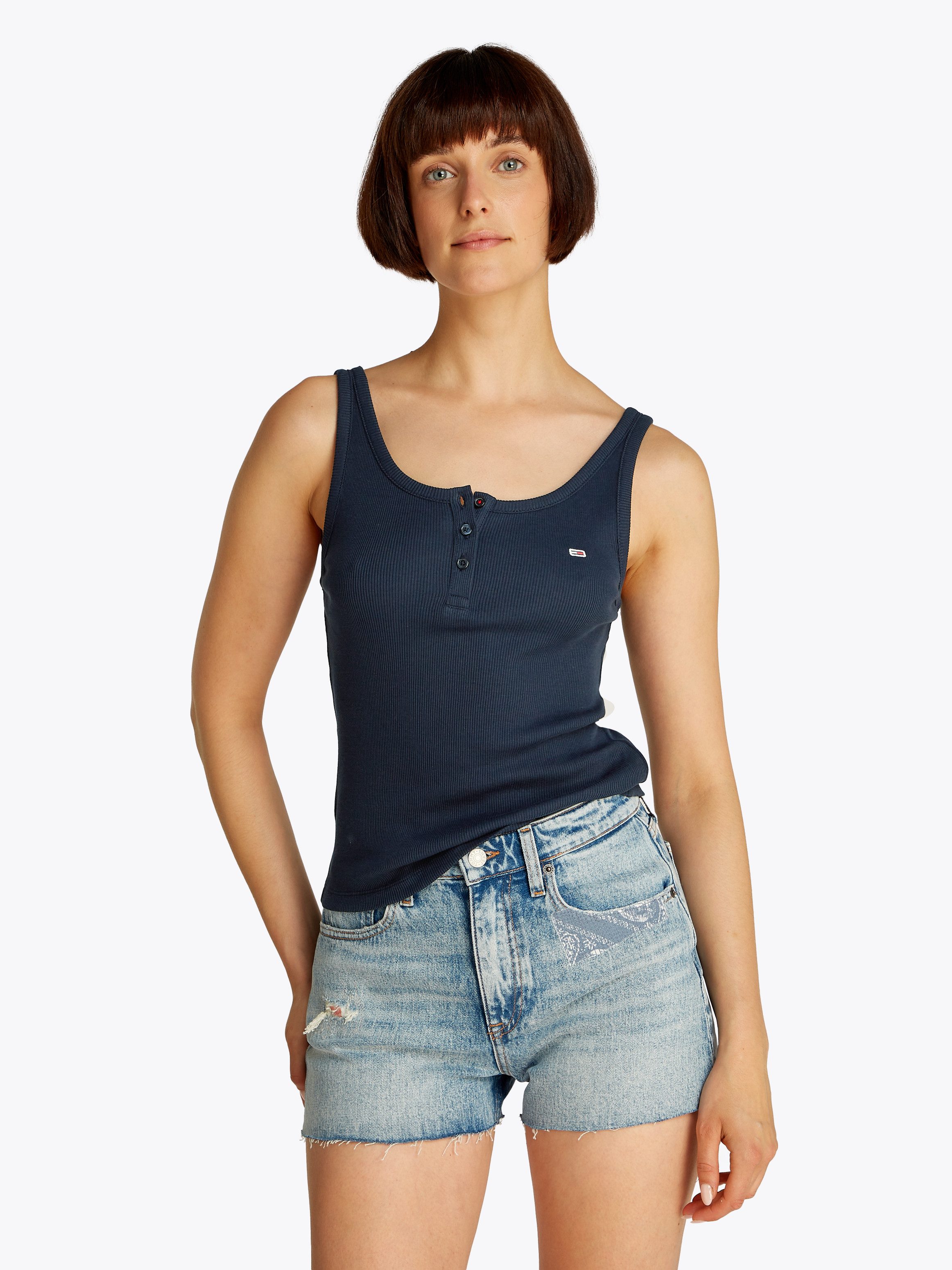 TOMMY JEANS Tanktop TJW SLIM BUTTON TANK dames tanktops maat M (38) blauw