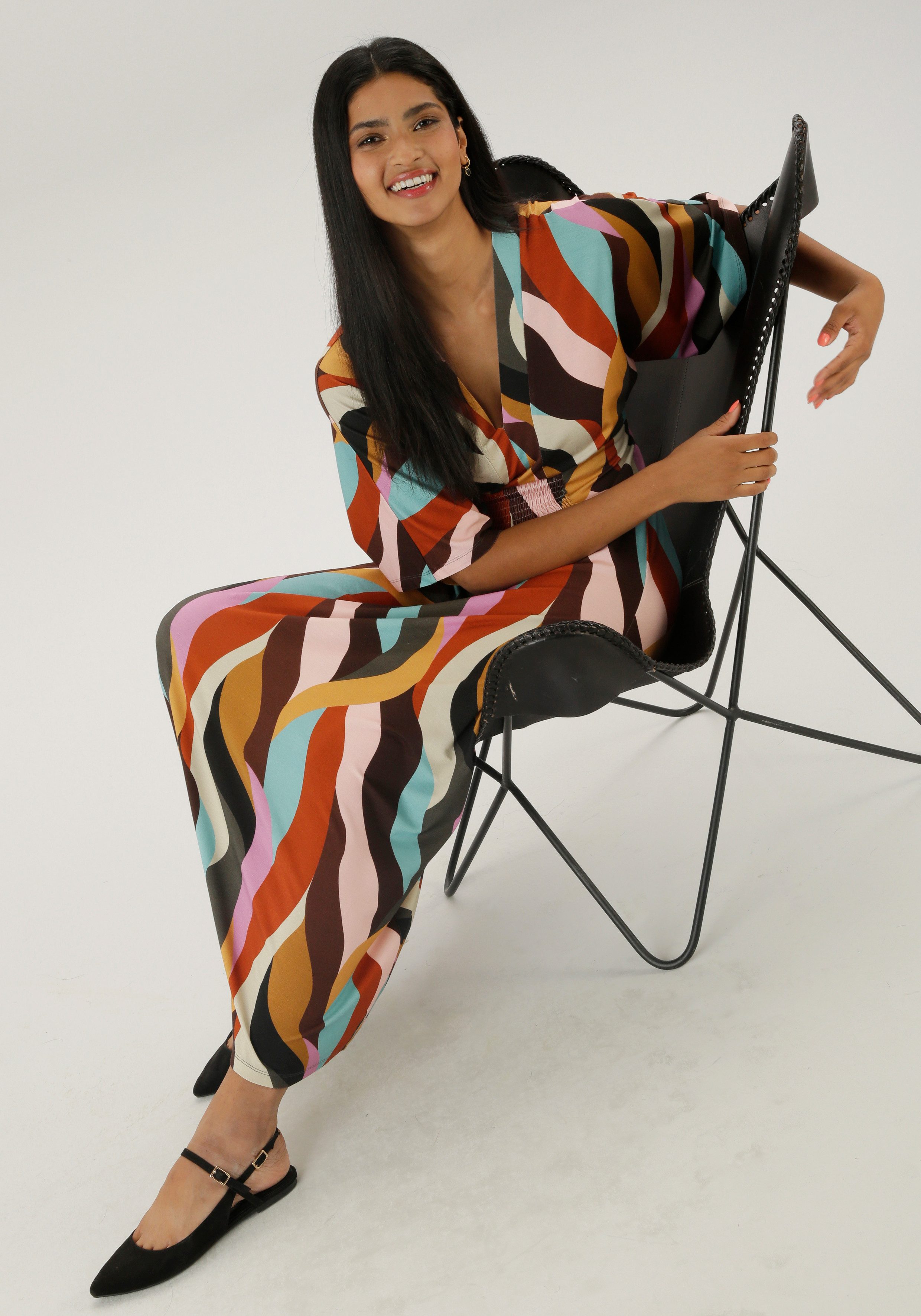Aniston SELECTED Maxi-jurk met wijde 3 4-mouwen