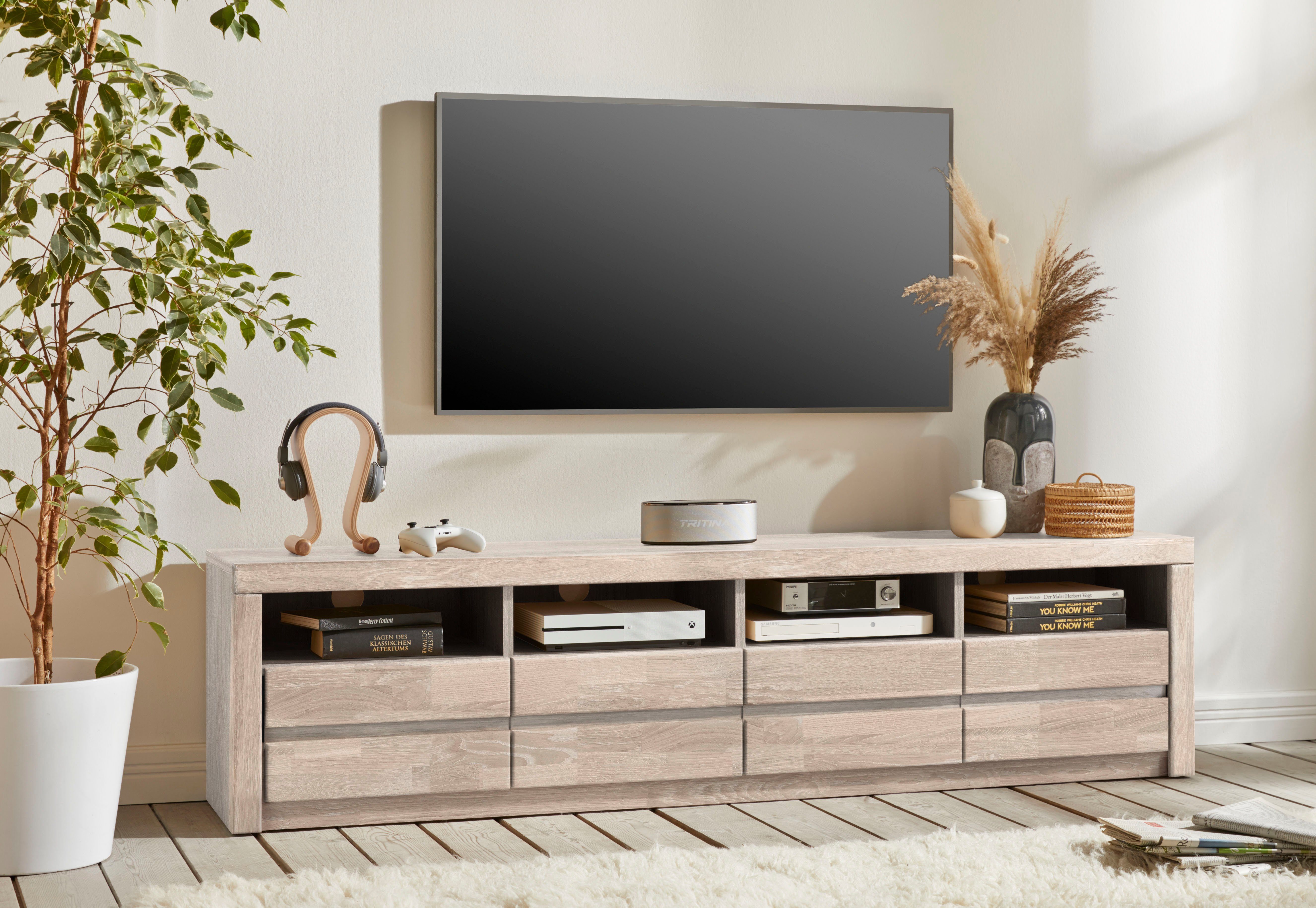 Home affaire Tv-meubel Silkeborg mooie greeploze look,breedte 180 cm lowboards maat 180x35x45 cm beige