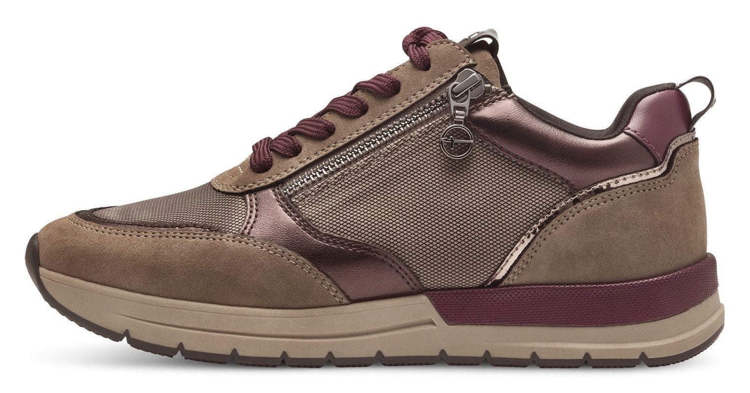 Tamaris Sneakers met sleehak vrijetijdsschoen, lage schoen, veterschoen met trendy metallic-details