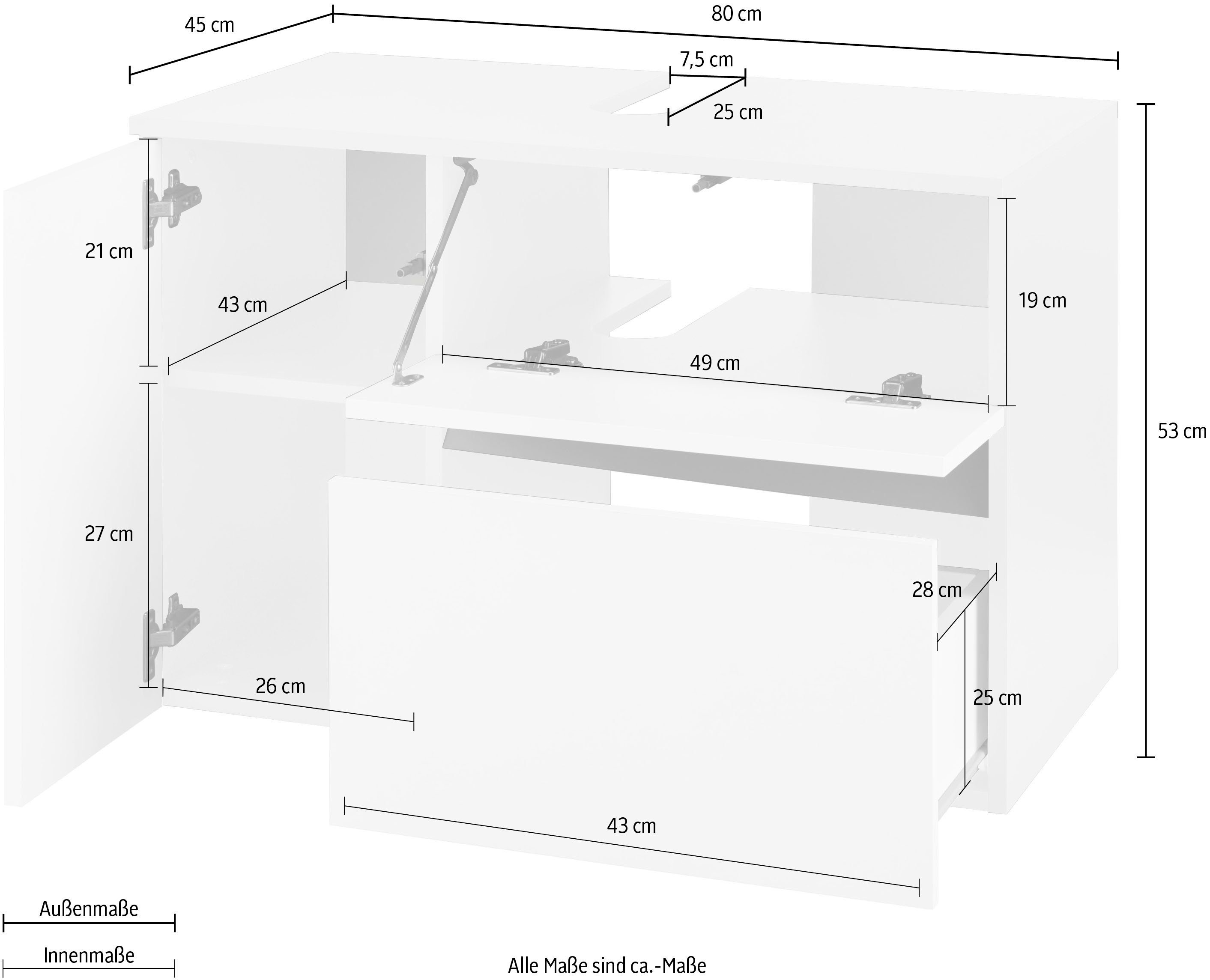 Home affaire Wastafelonderkast Wisla voor wandmontage, sifonaansluiting, push-to-open functie, breedte 80 cm