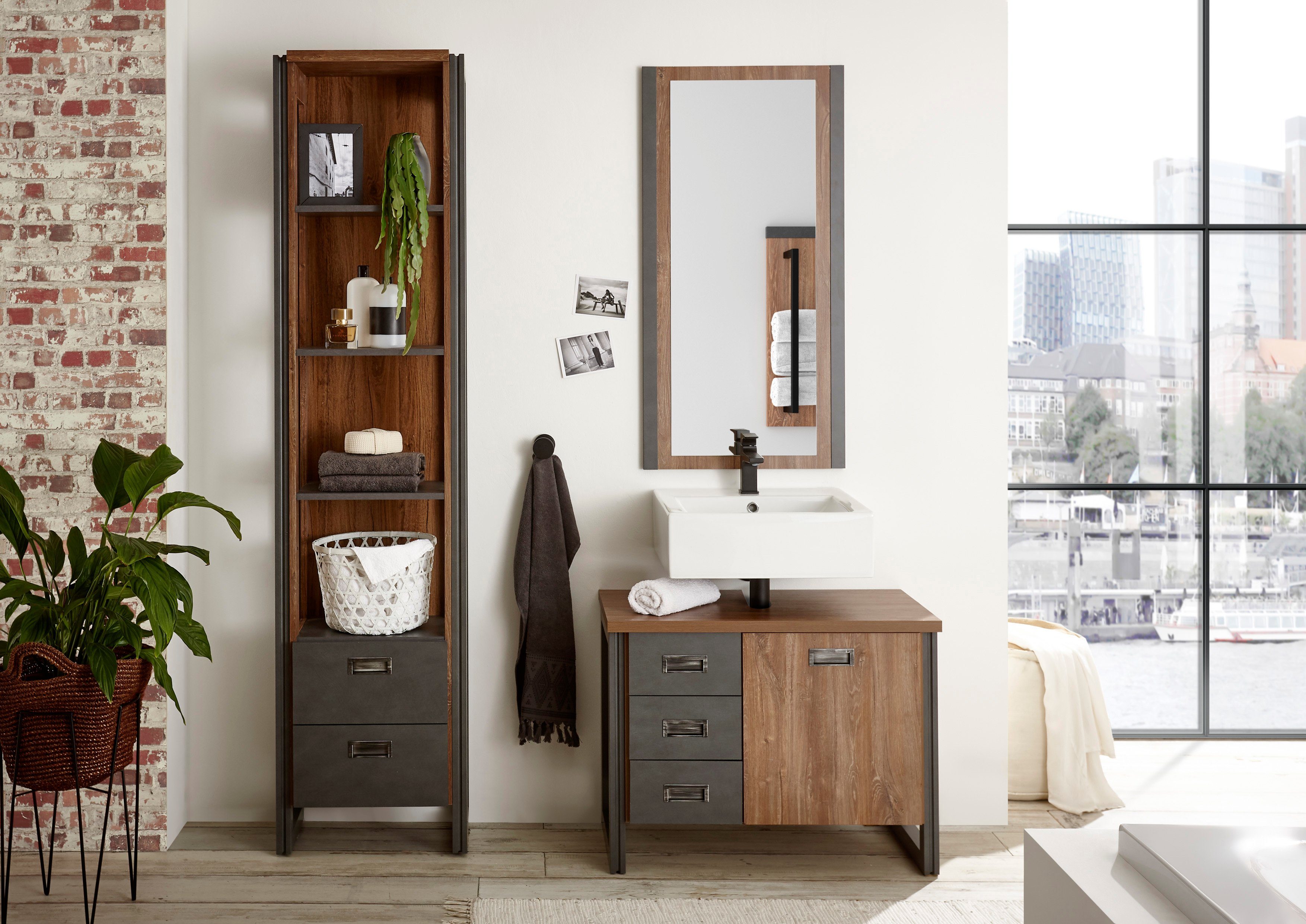 Home affaire Badkamerserie Detroit, badkamer in industriële stijl, 3-delig badkamer (set, 3-delig)