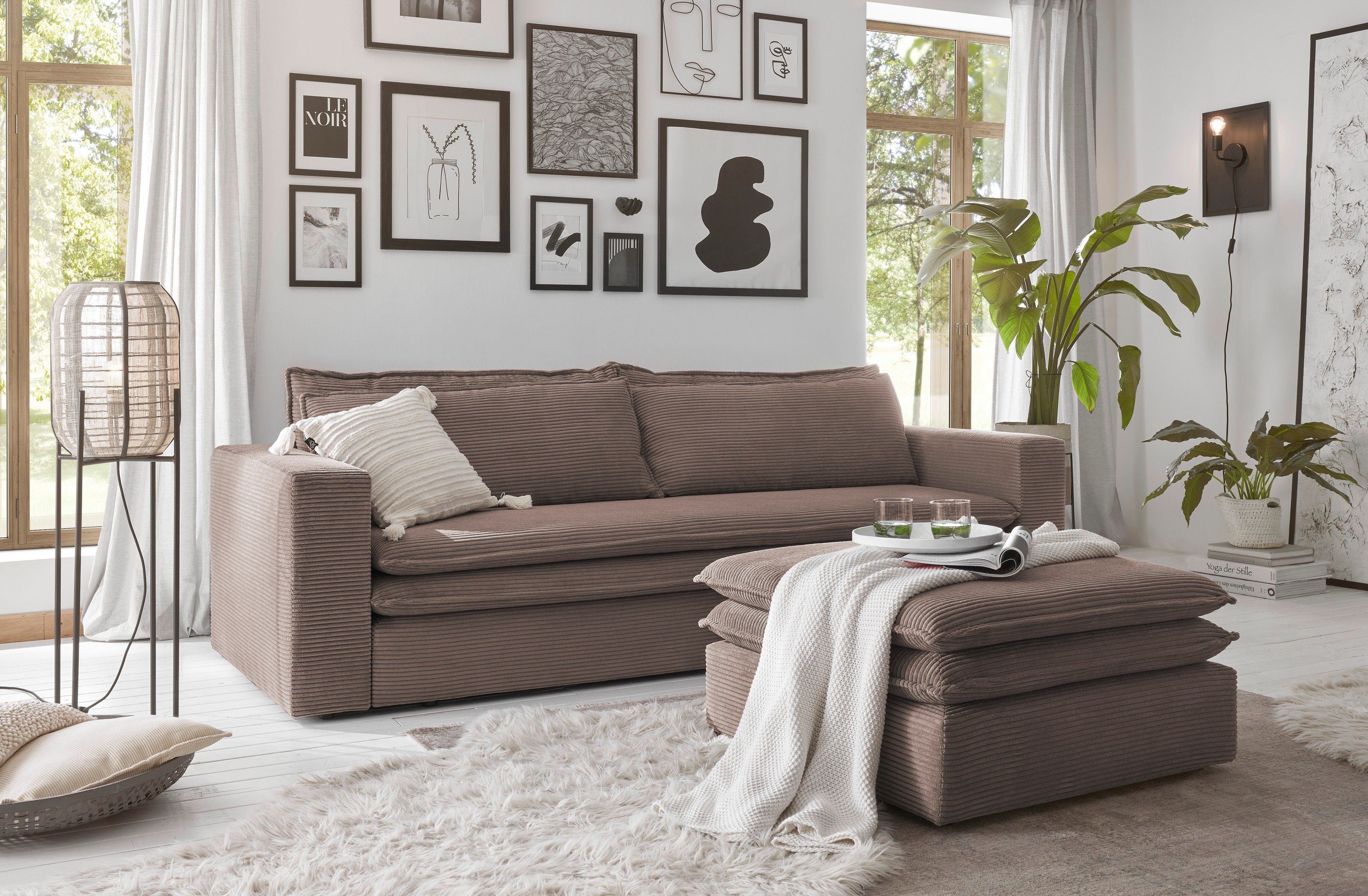 Places of Style Zithoek PIAGGE 3-zitsbank met slaapfunctie en loveseat-hocker als set (2-delig)