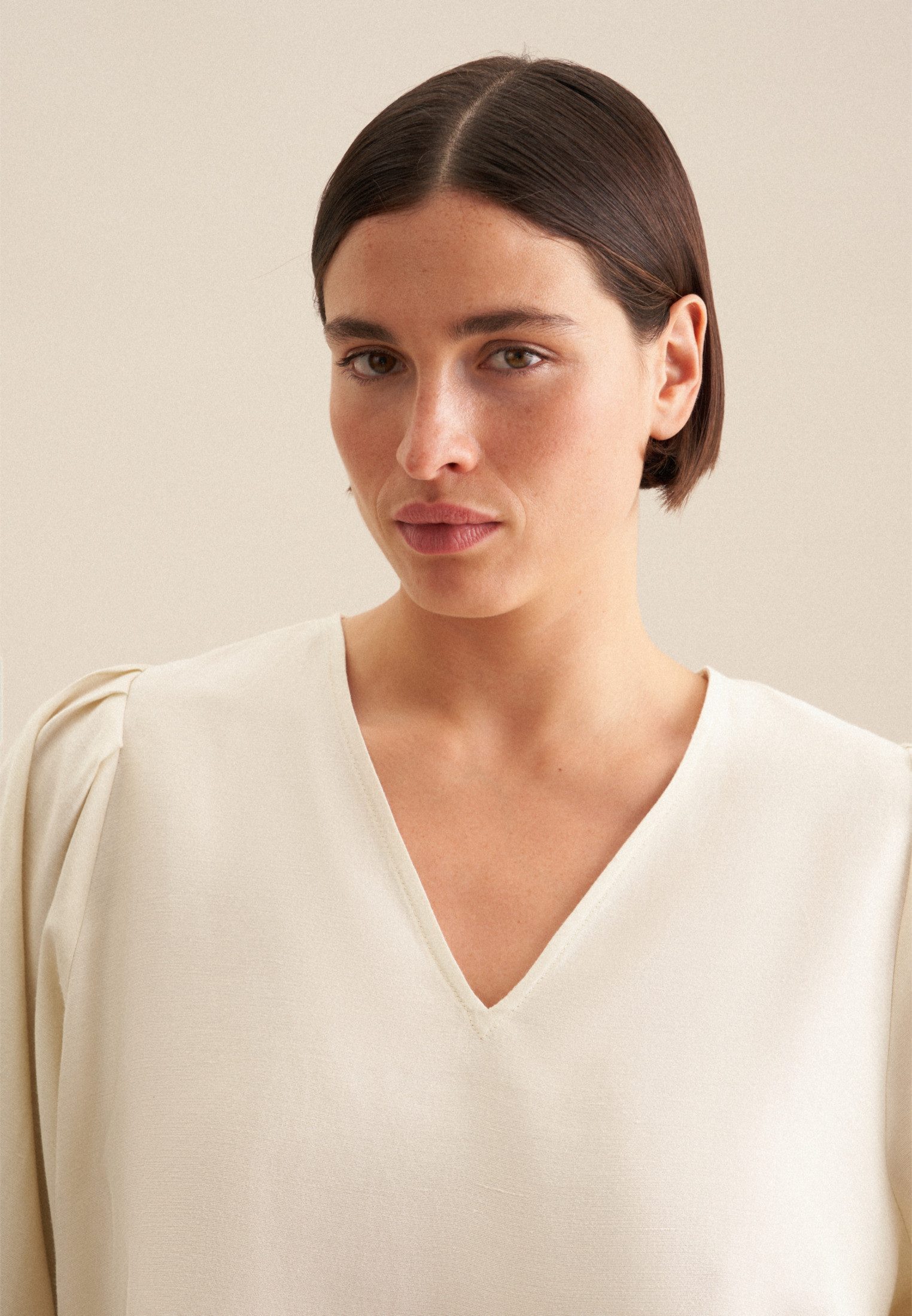 seidensticker Shirtblouse Zwarte roos 3/4-mouwen v-hals uni