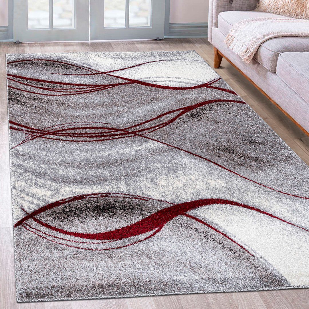 my home Vloerkleed Tritom met bijzonder zachte pool, kortpolig, modern golvenmotief moderne vloerkleden maat 240 cm x 320 cm x 9 mm rood