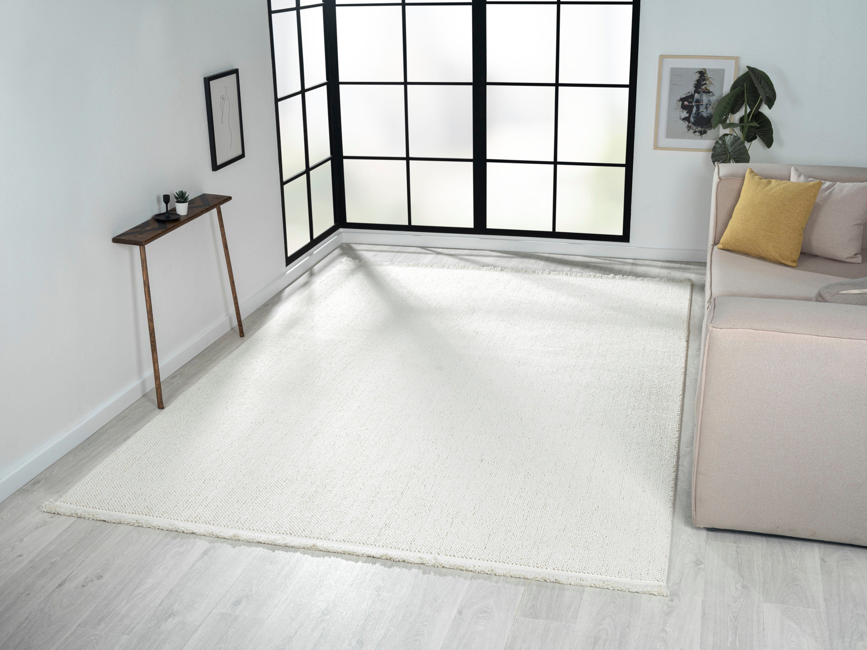 Myflair Möbel & Accessoires Vloerkleed AVA Uni-kleuren, gemêleerd, sisal-look, ook in rond verkrijgbaar, met franjes