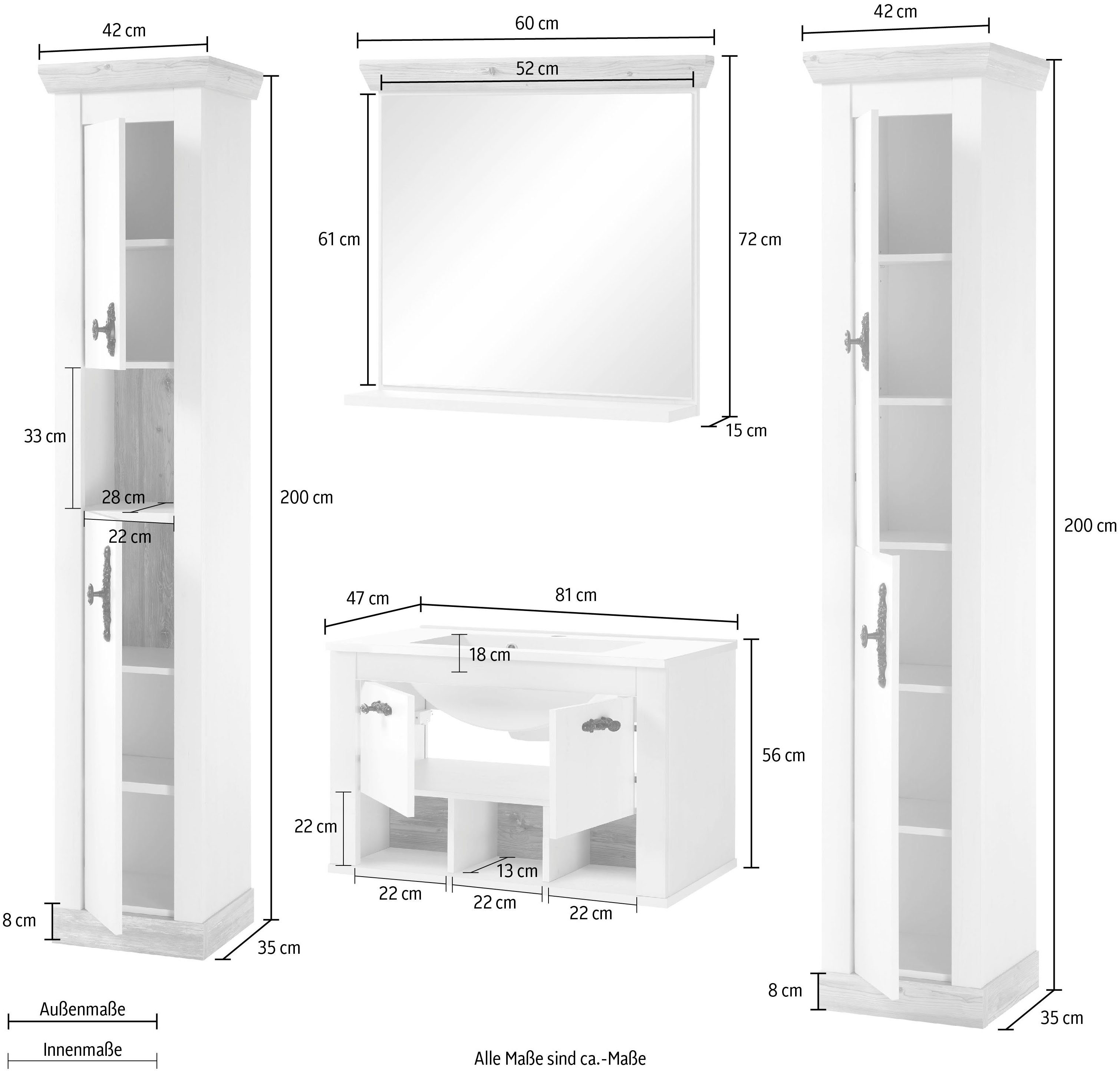 Home affaire Badkamerserie Florenz, badkamer in landhuisstijl, 4-delig badkamer (4-delig)