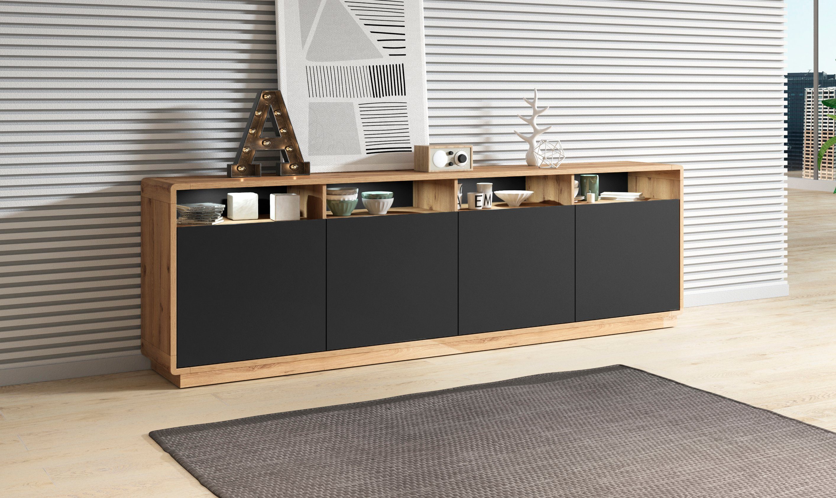 INOSIGN Dressoir Aston Breedte 238 cm. dressoirs beige