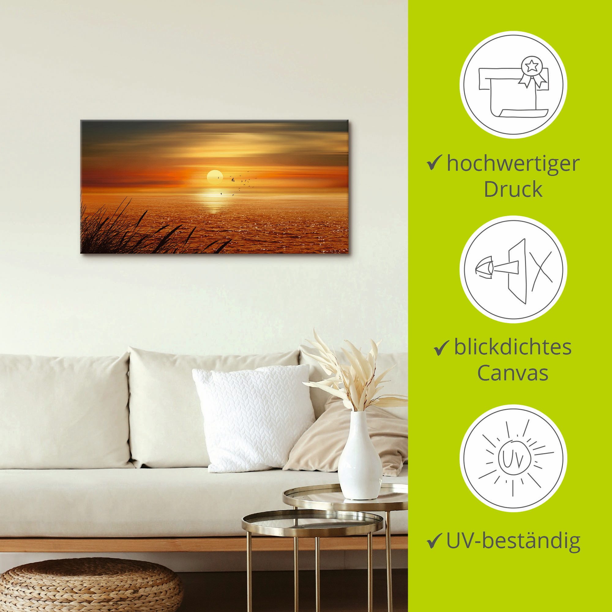 Artland Artprint Zonsondergang boven de zee als artprint op linnen, poster, muursticker in verschillende maten