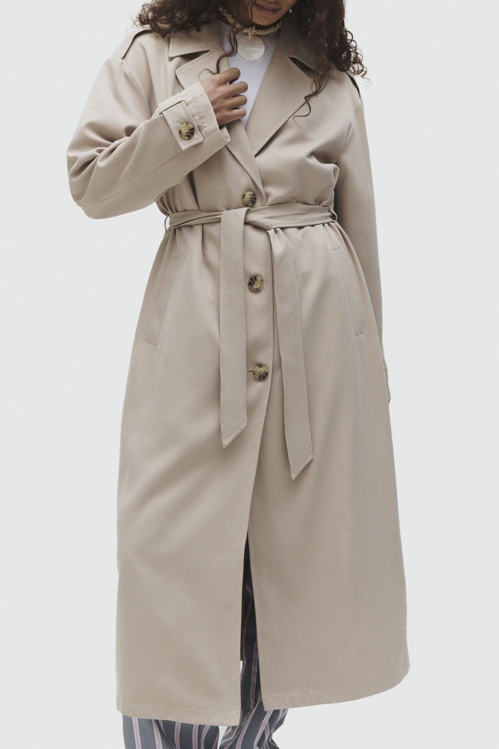 Only Trenchcoat ONLLINE X-LONG TRENCHCOAT OTW NOOS met bindriem in de taille - 2 zijzakken